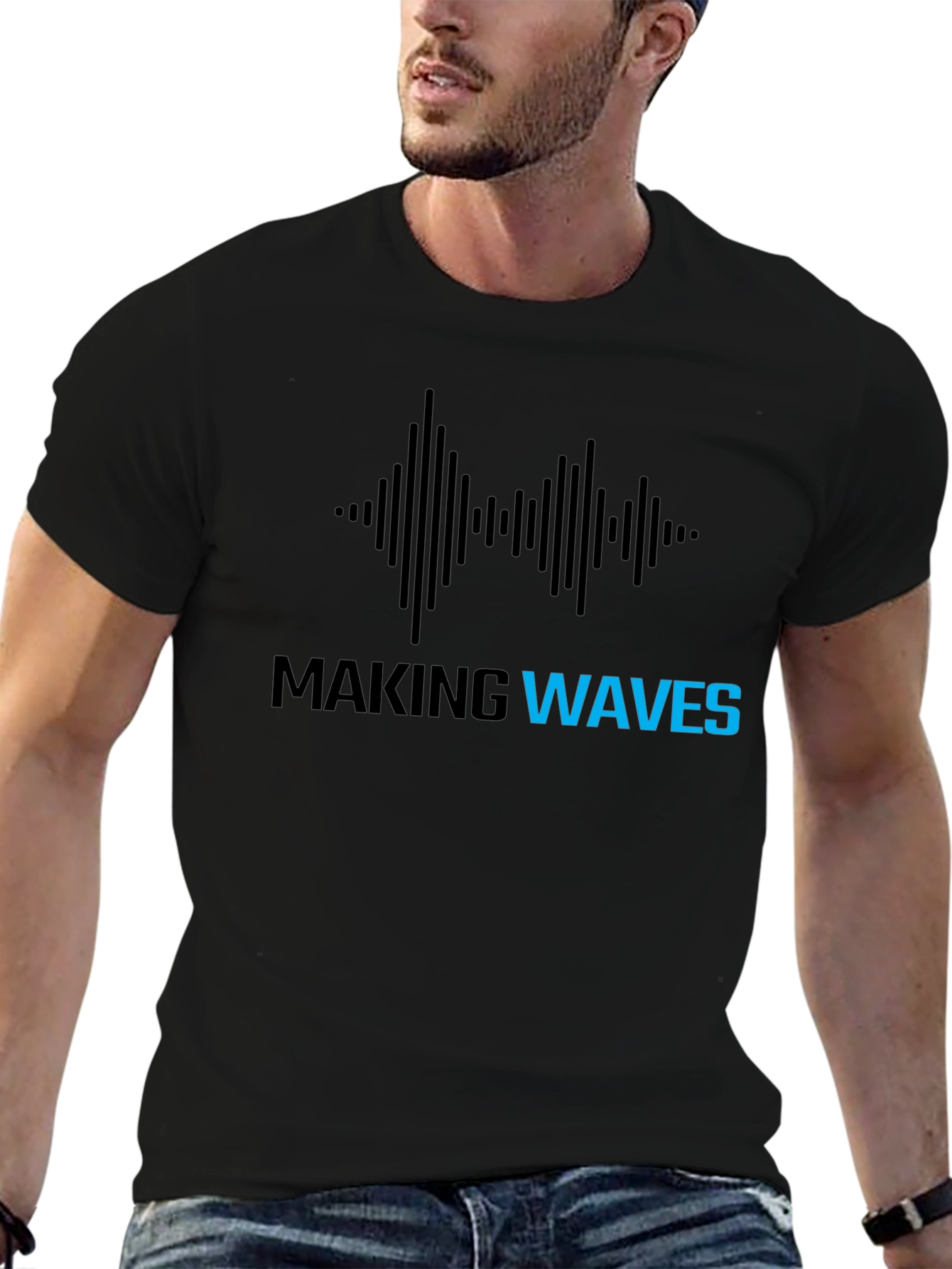 Making Waves Graphic Tee - Black Cotton T-Shirt