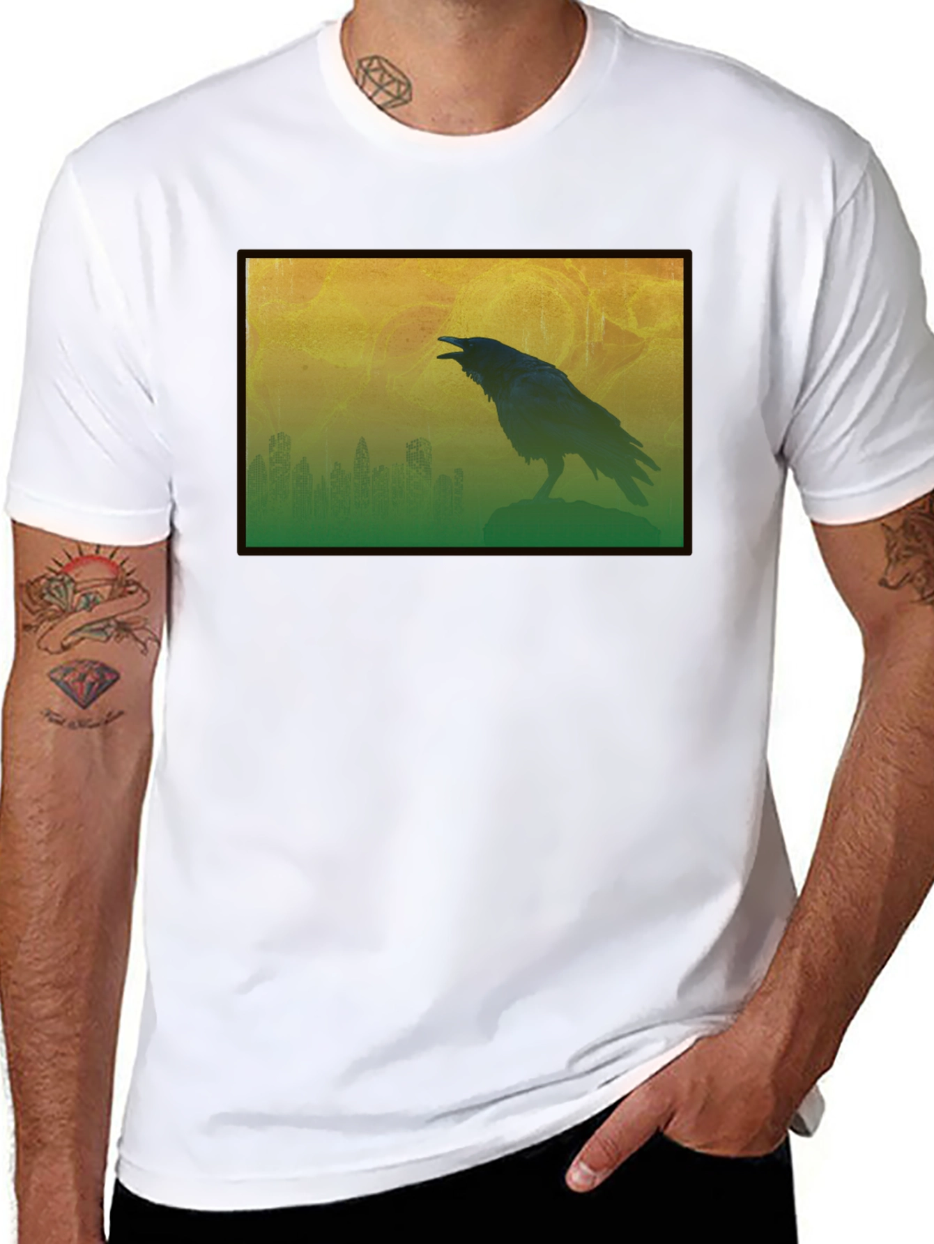 Raven Silhouette Graphic Tee - Mens Black T-Shirt