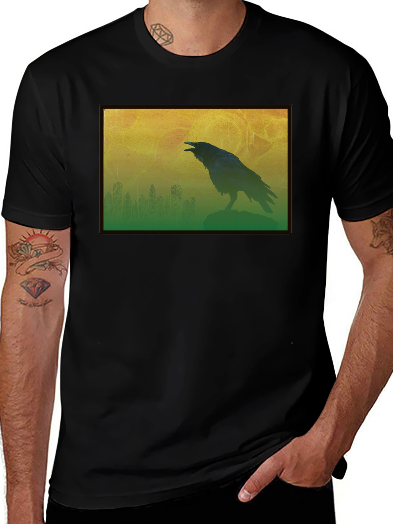 Raven Silhouette Graphic Tee - Mens Black T-Shirt