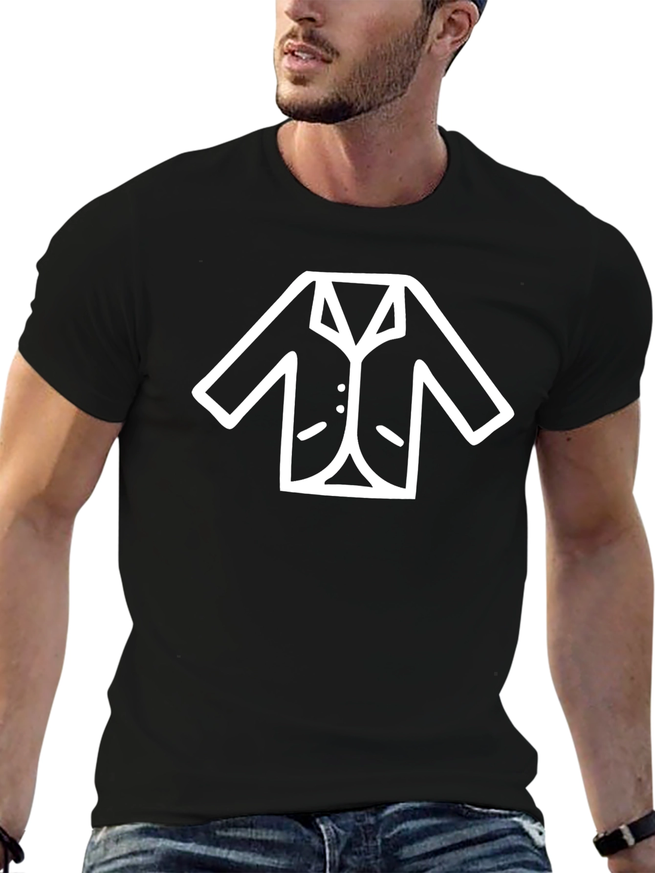 Black T-Shirt with White Suit Graphic