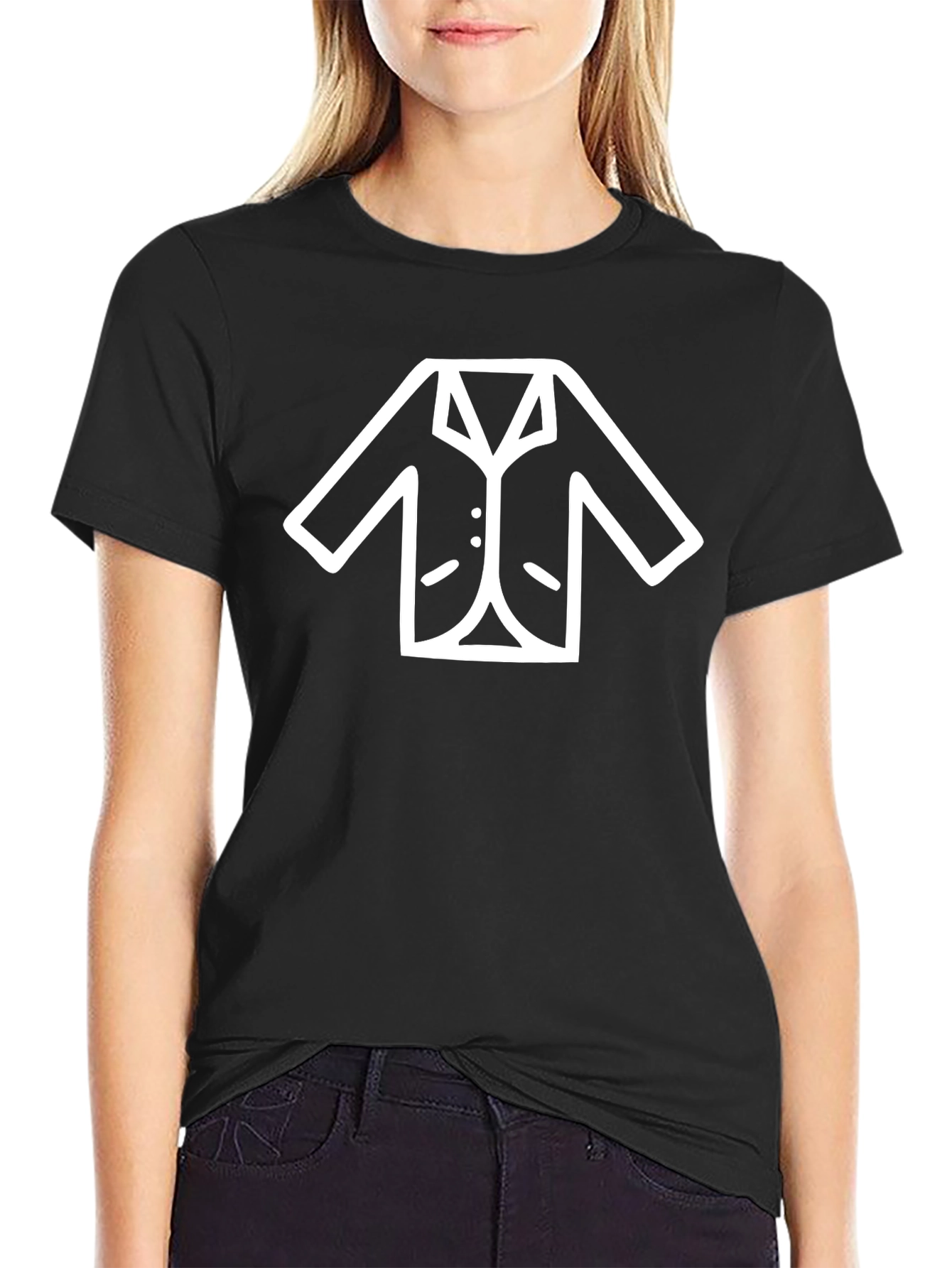 Black T-Shirt with White Suit Graphic