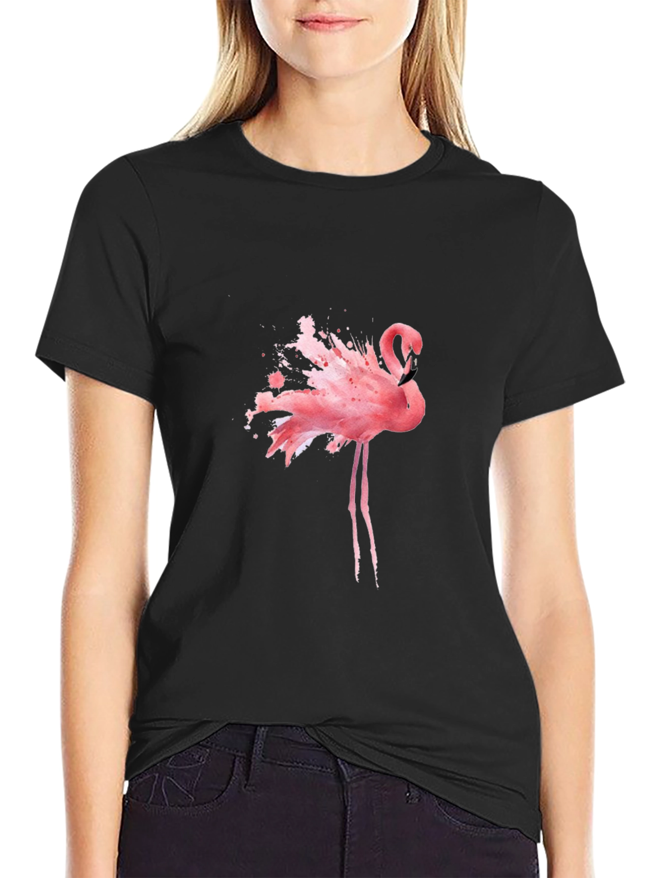 Flamingo Splash Graphic Tee - Black