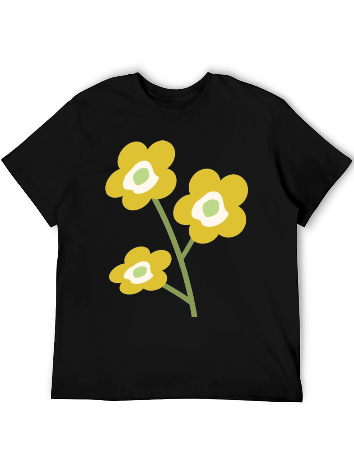 Black T-Shirt with Retro Floral Design