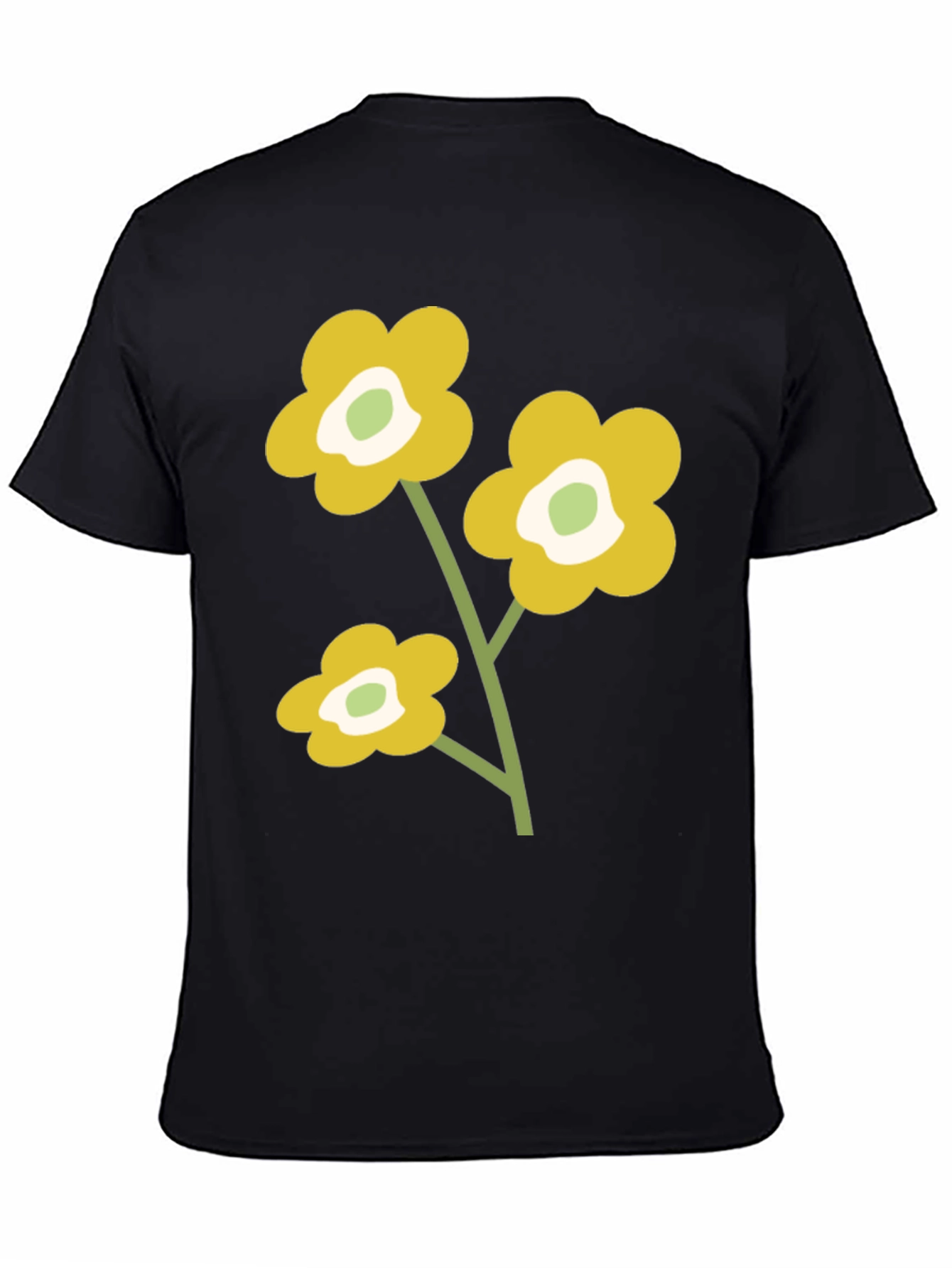 Black T-Shirt with Retro Floral Design