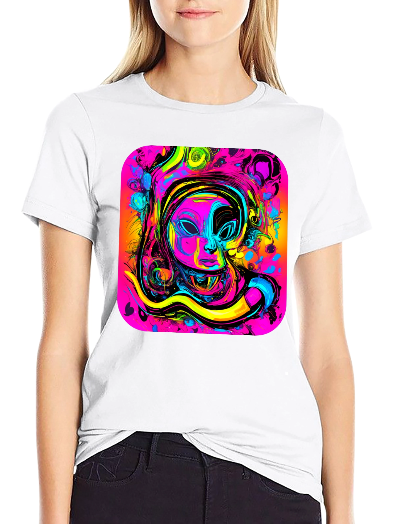 Neon Art T-Shirt - Abstract Face Design