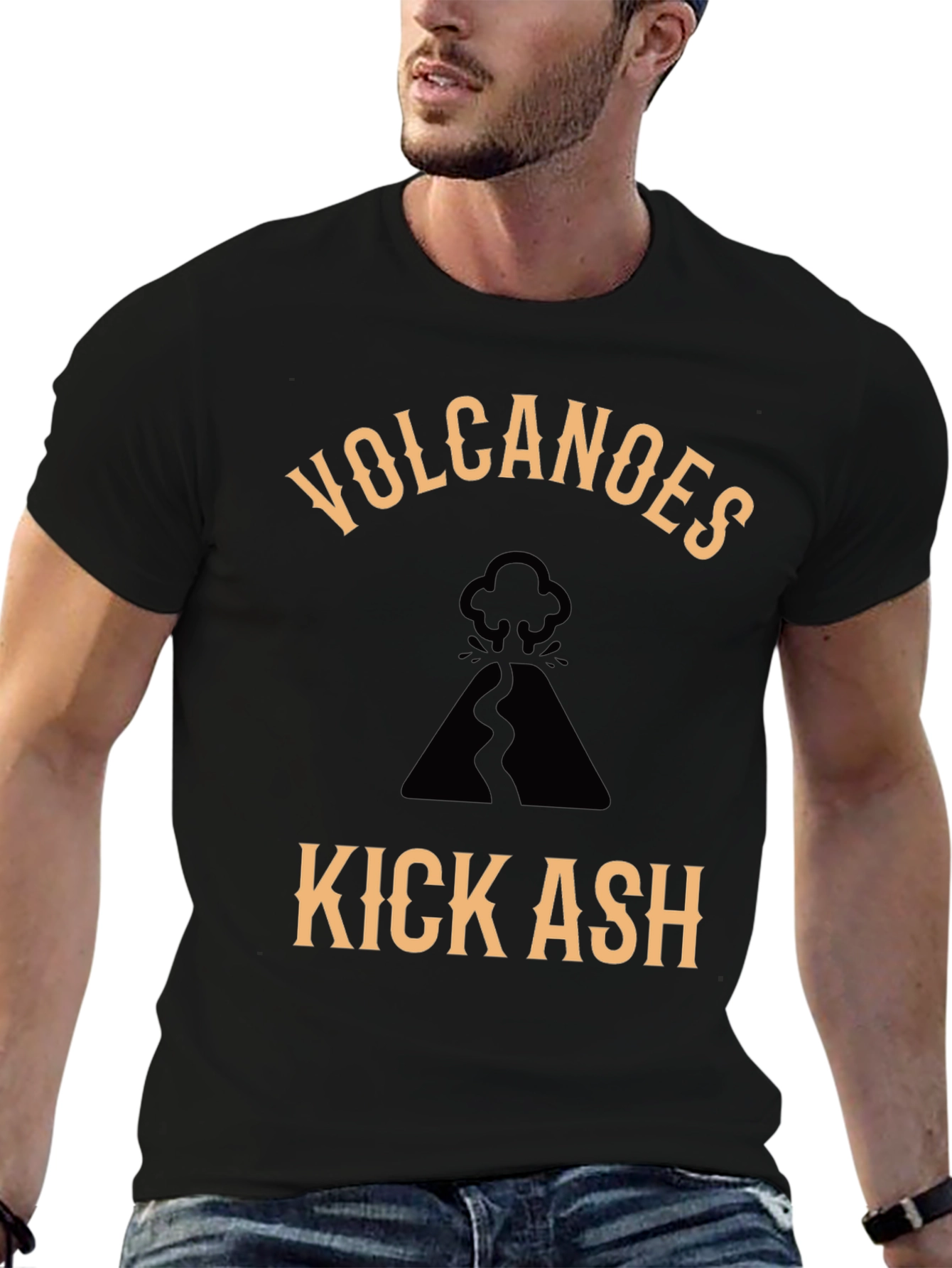 Volcanoes Kick Ash Graphic Tee - Cool Black T-Shirt