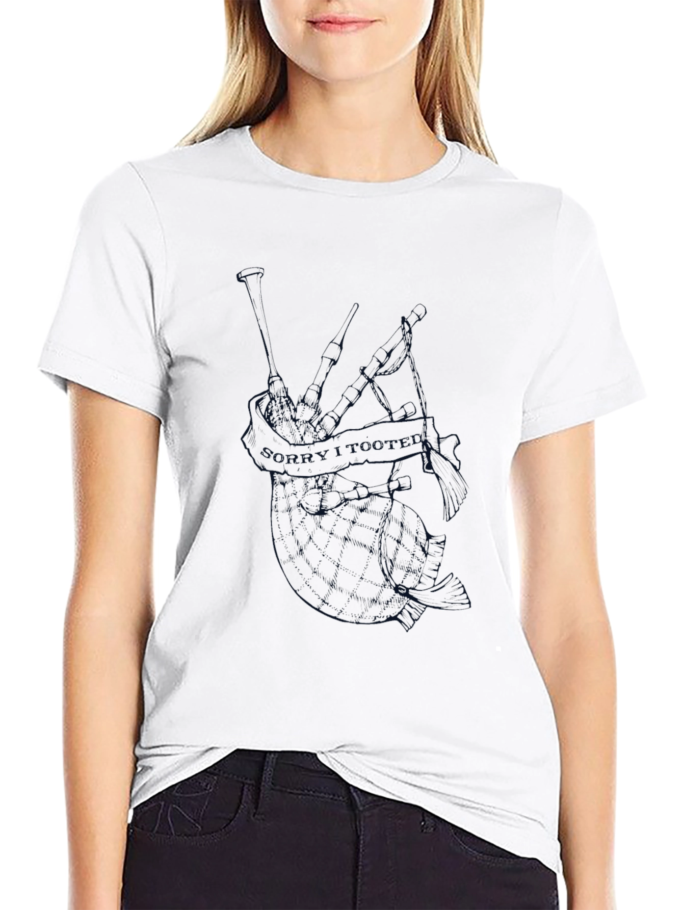 Mens Black Graphic T-Shirt - Bagpipe Design