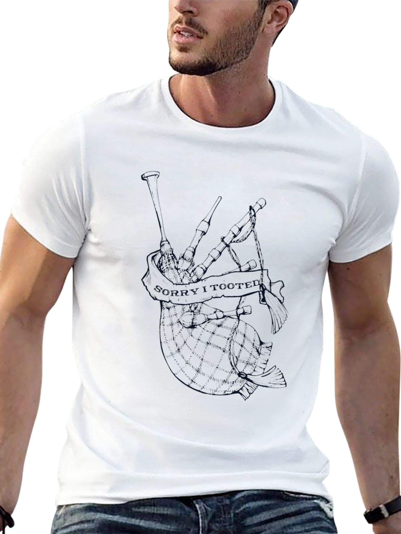 Mens Black Graphic T-Shirt - Bagpipe Design