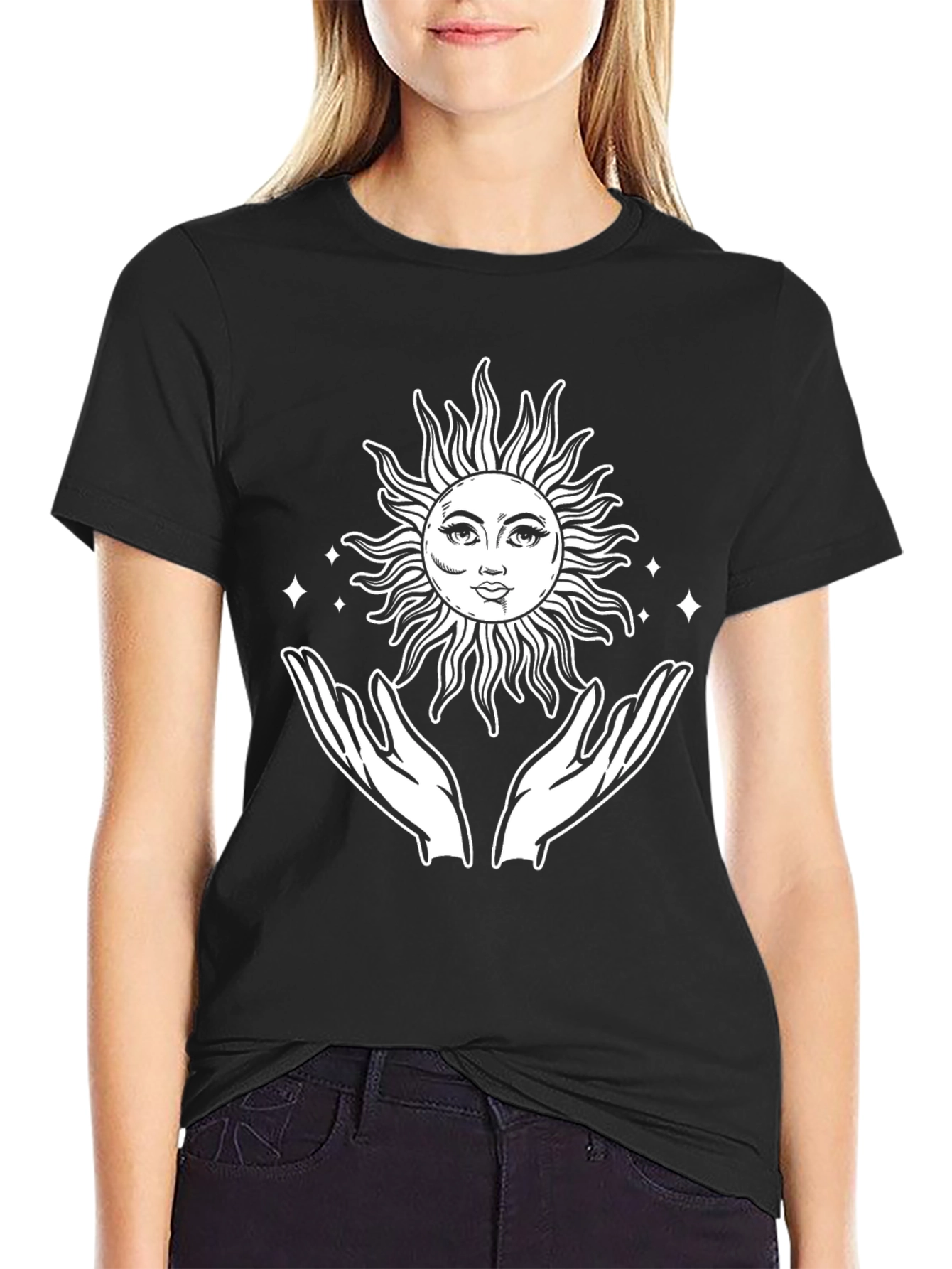 Celestial Sun & Hands Graphic T-Shirt