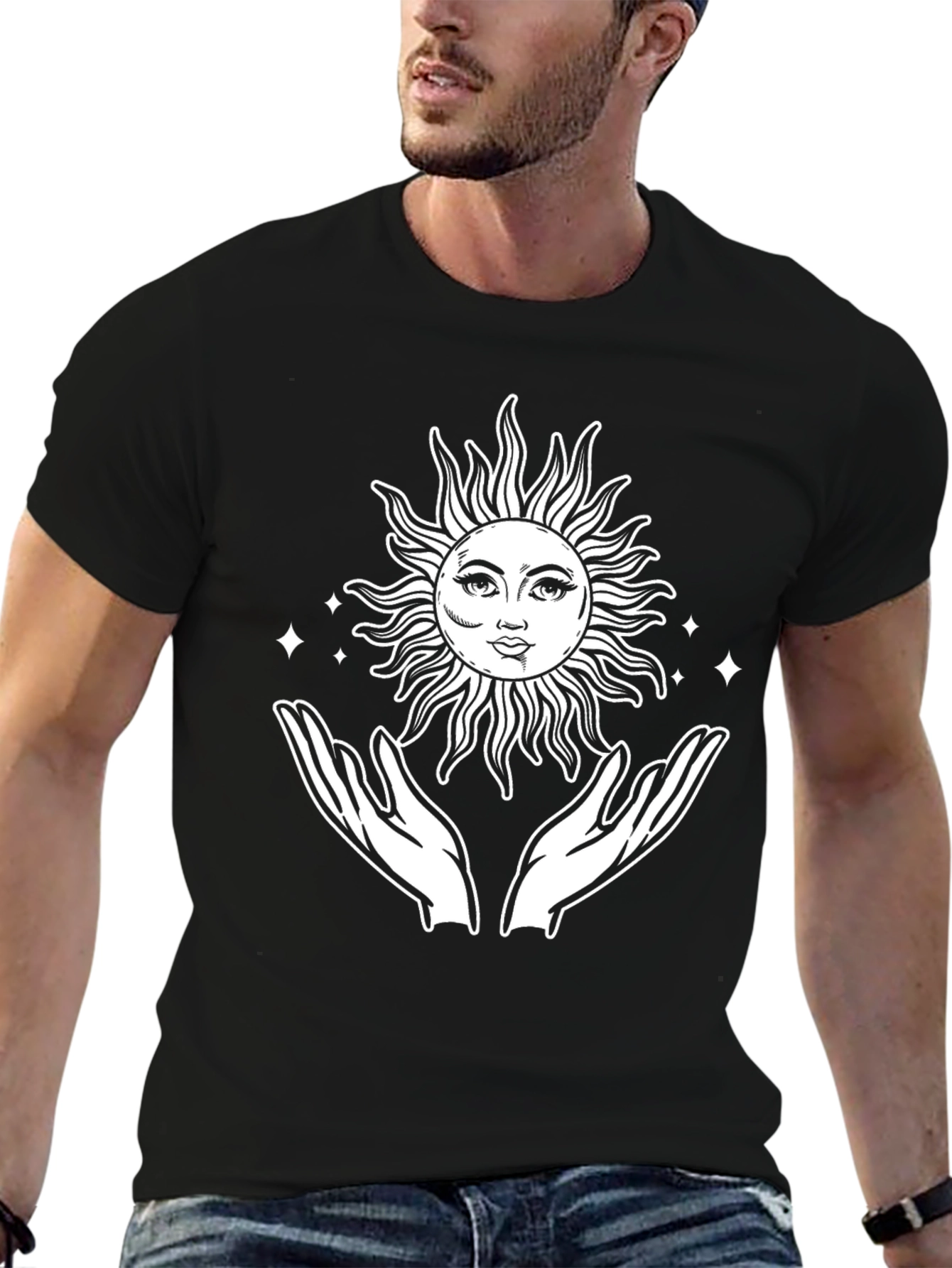 Celestial Sun & Hands Graphic T-Shirt