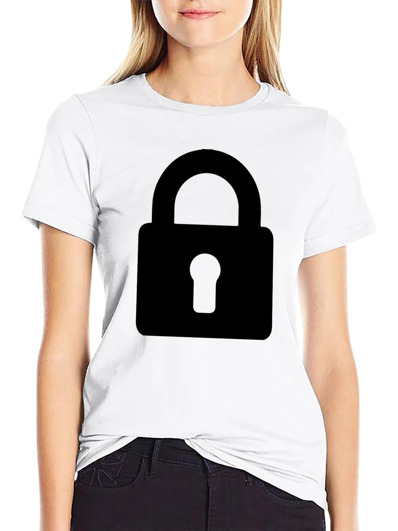 Black T-Shirt with Lock Graphic