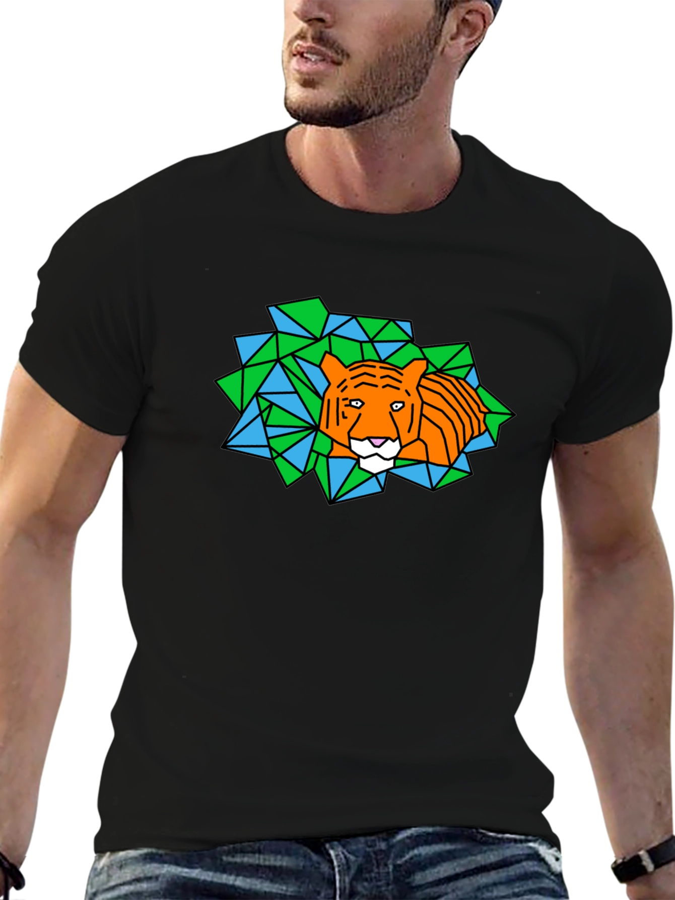 Geometric Tiger Graphic Black T-Shirt