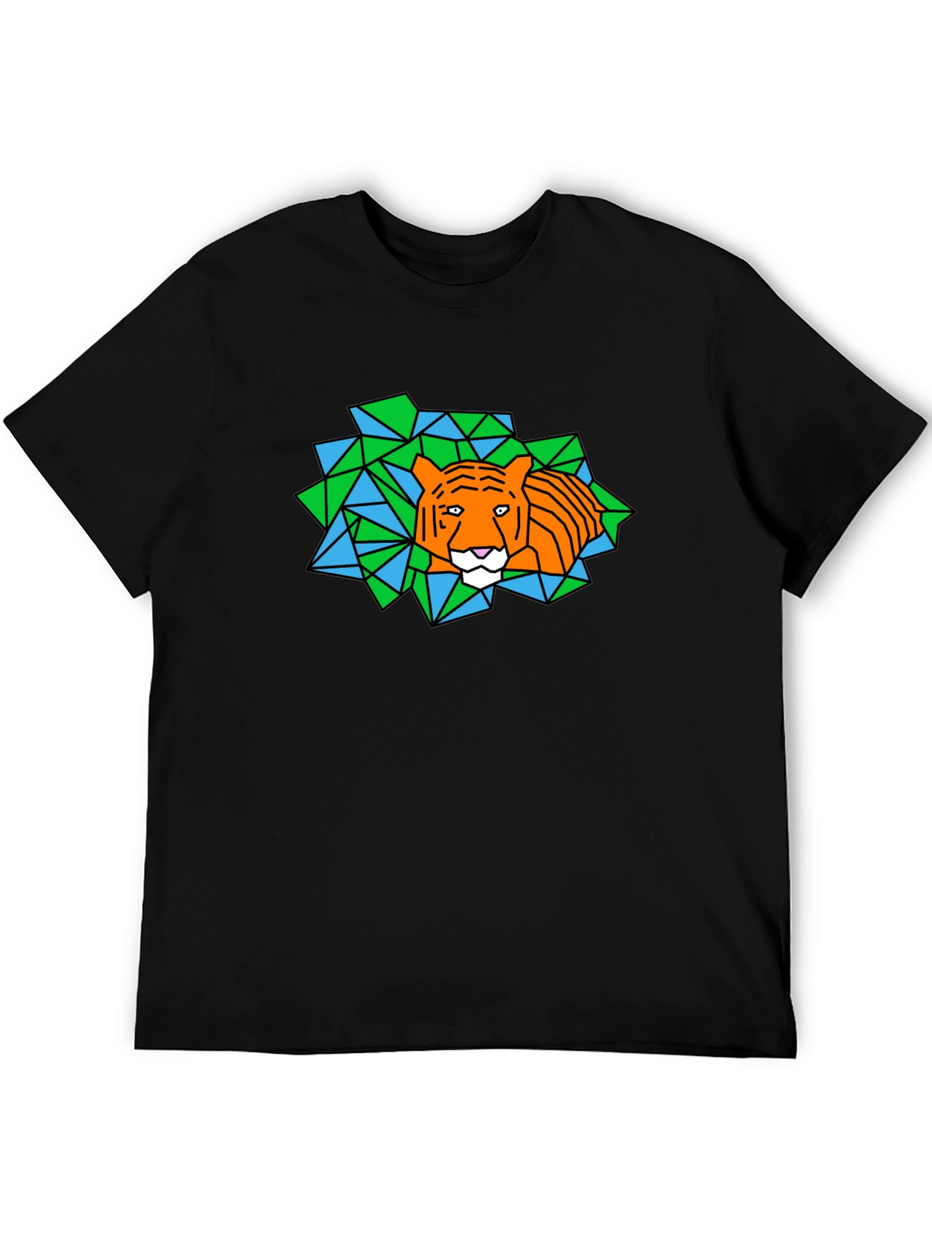 Geometric Tiger Graphic Black T-Shirt