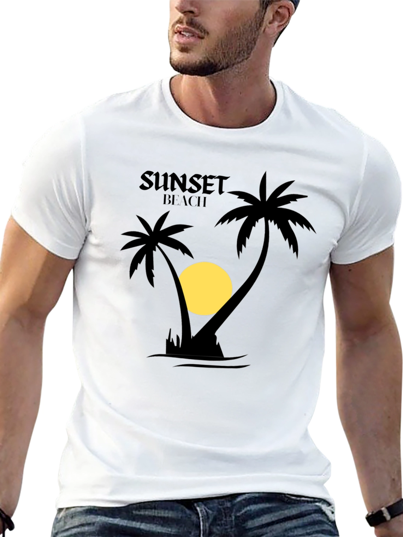 Sunset Beach Graphic T-Shirt - Black