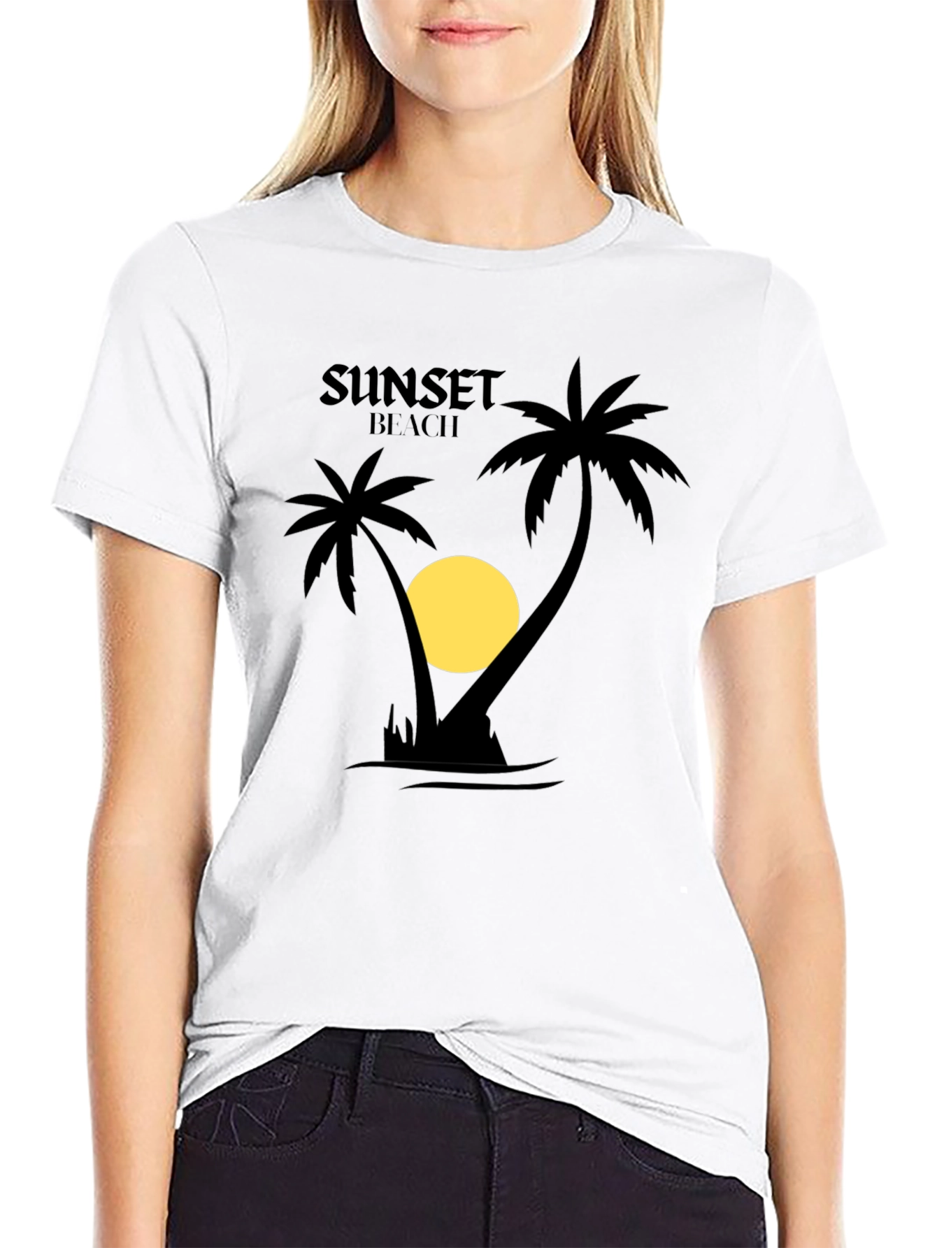 Sunset Beach Graphic T-Shirt - Black