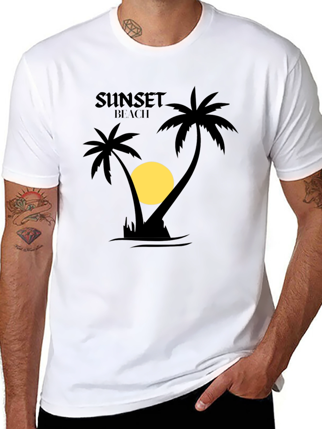 Sunset Beach Graphic T-Shirt - Black