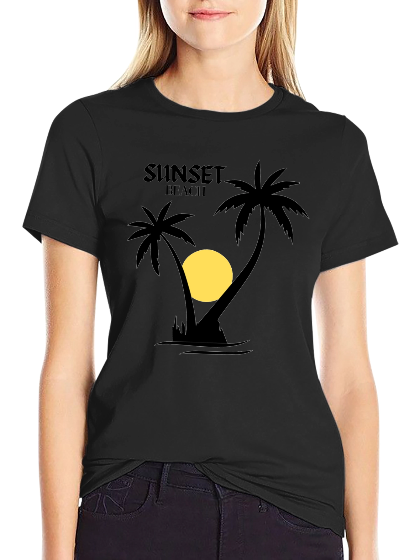 Sunset Beach Graphic T-Shirt - Black