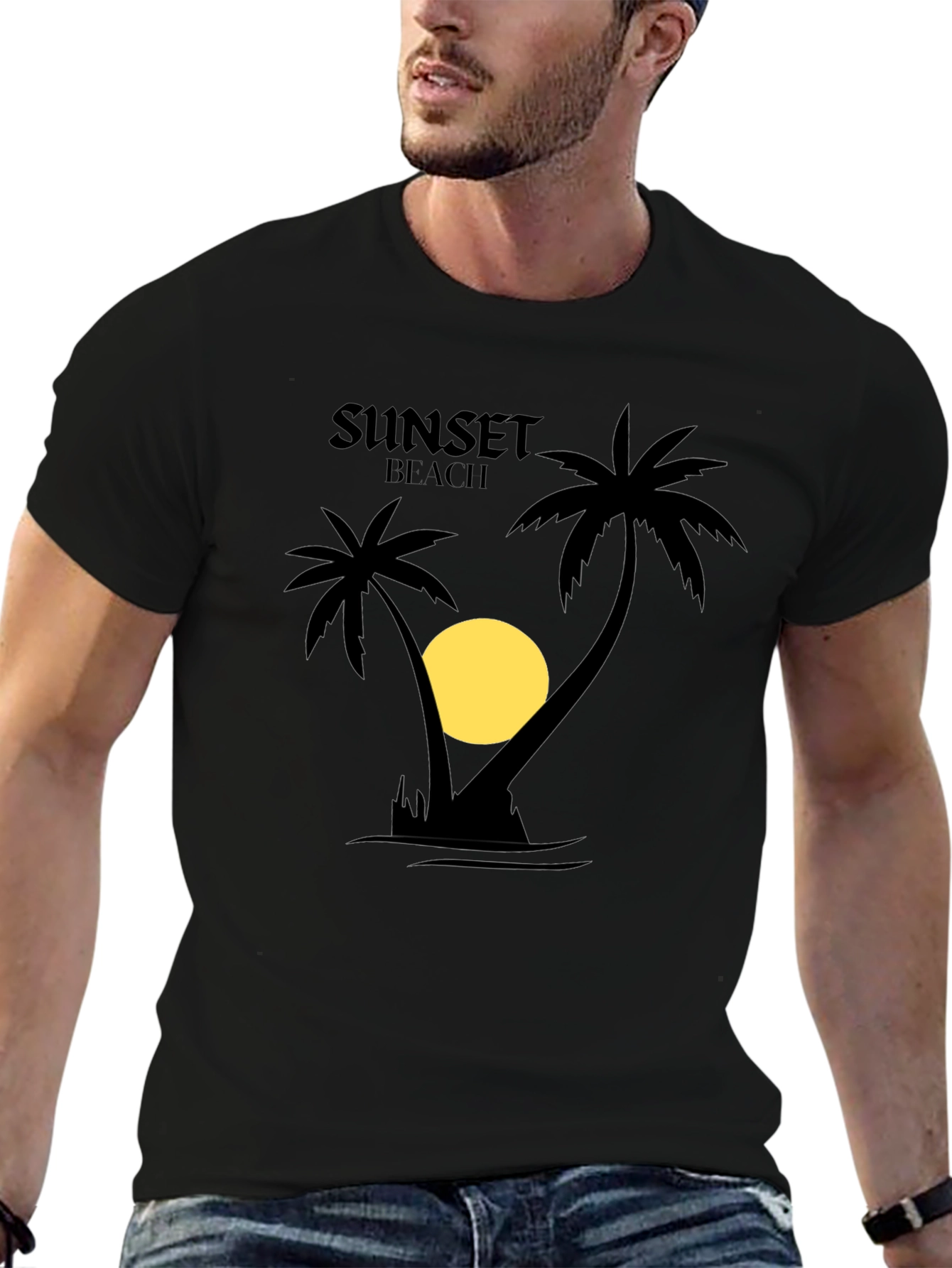 Sunset Beach Graphic T-Shirt - Black