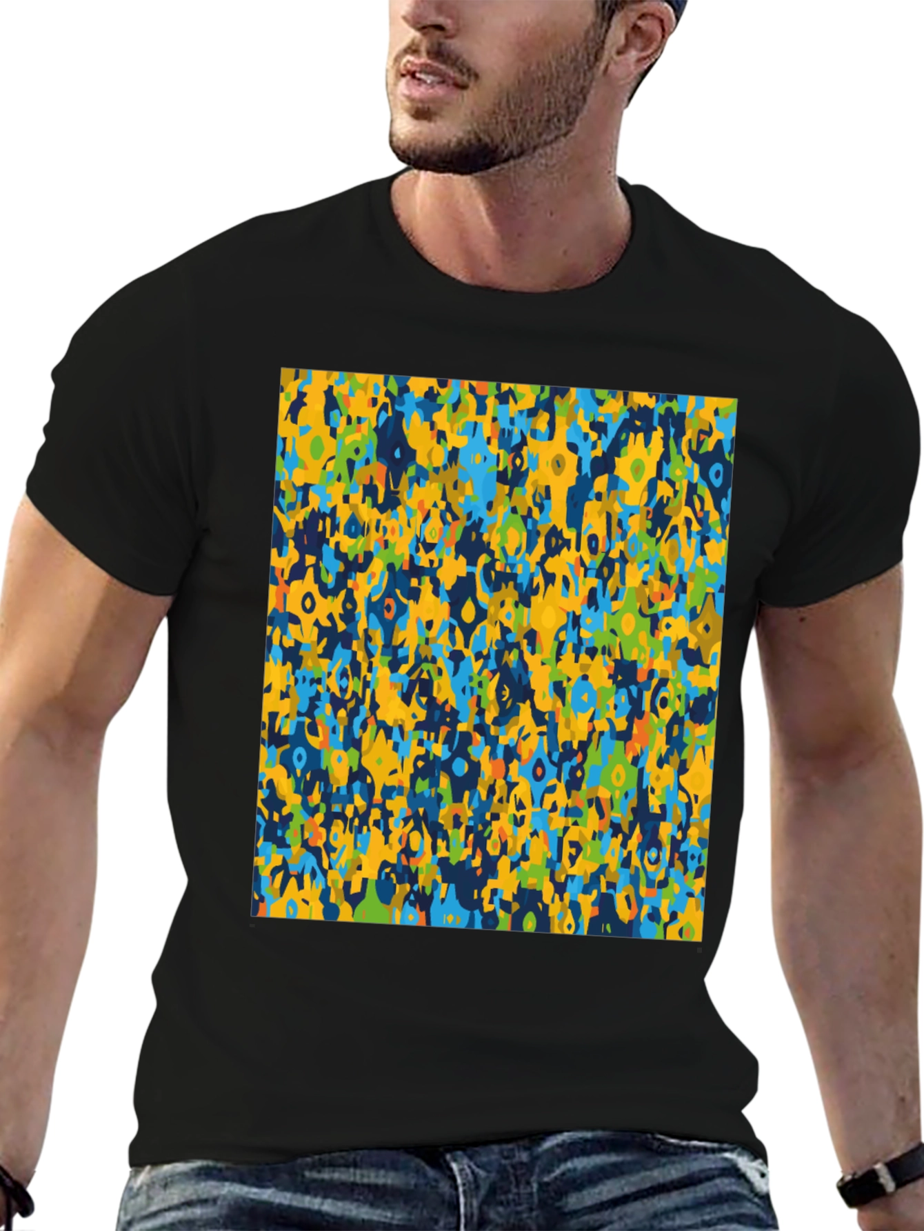 Abstract Pattern Mens Black Graphic T-Shirt