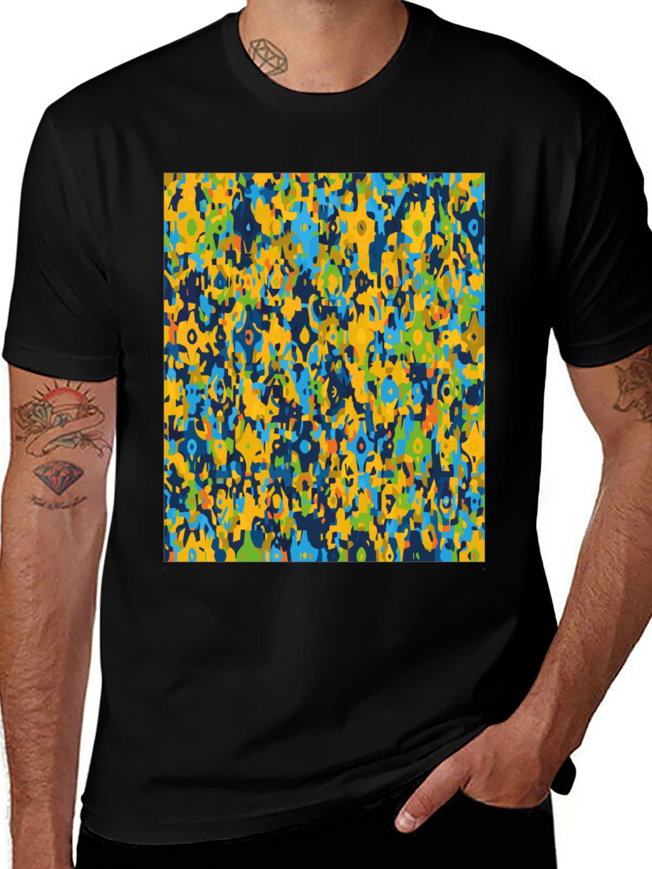 Abstract Pattern Mens Black Graphic T-Shirt