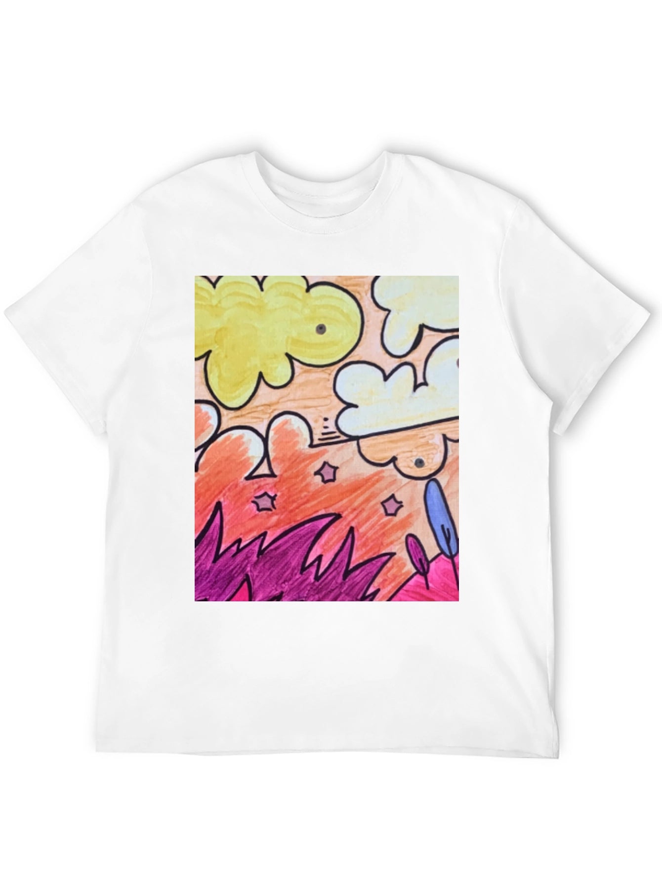 Artistic Graphic T-Shirt - Clouds Plants