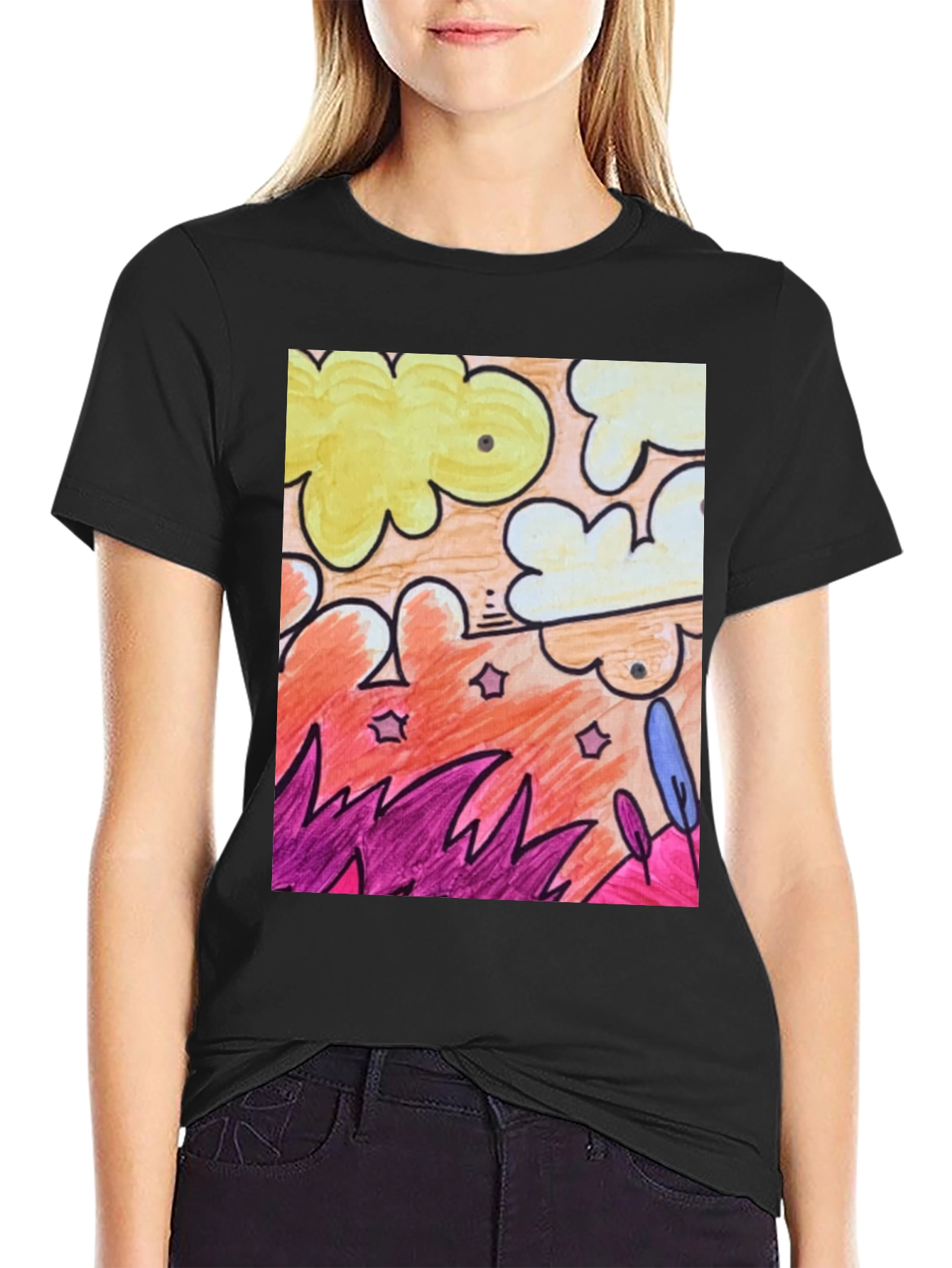 Artistic Graphic T-Shirt - Clouds Plants