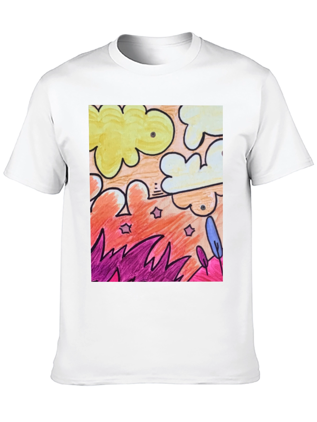 Artistic Graphic T-Shirt - Clouds Plants