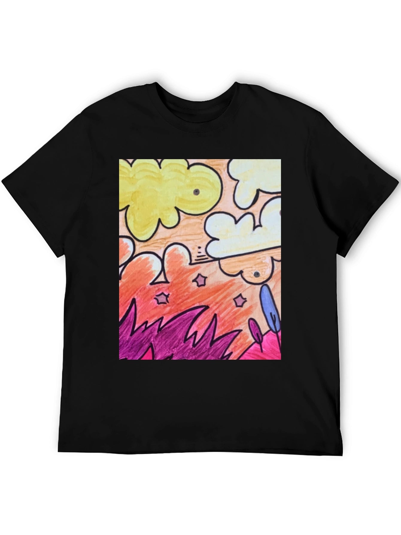 Artistic Graphic T-Shirt - Clouds Plants
