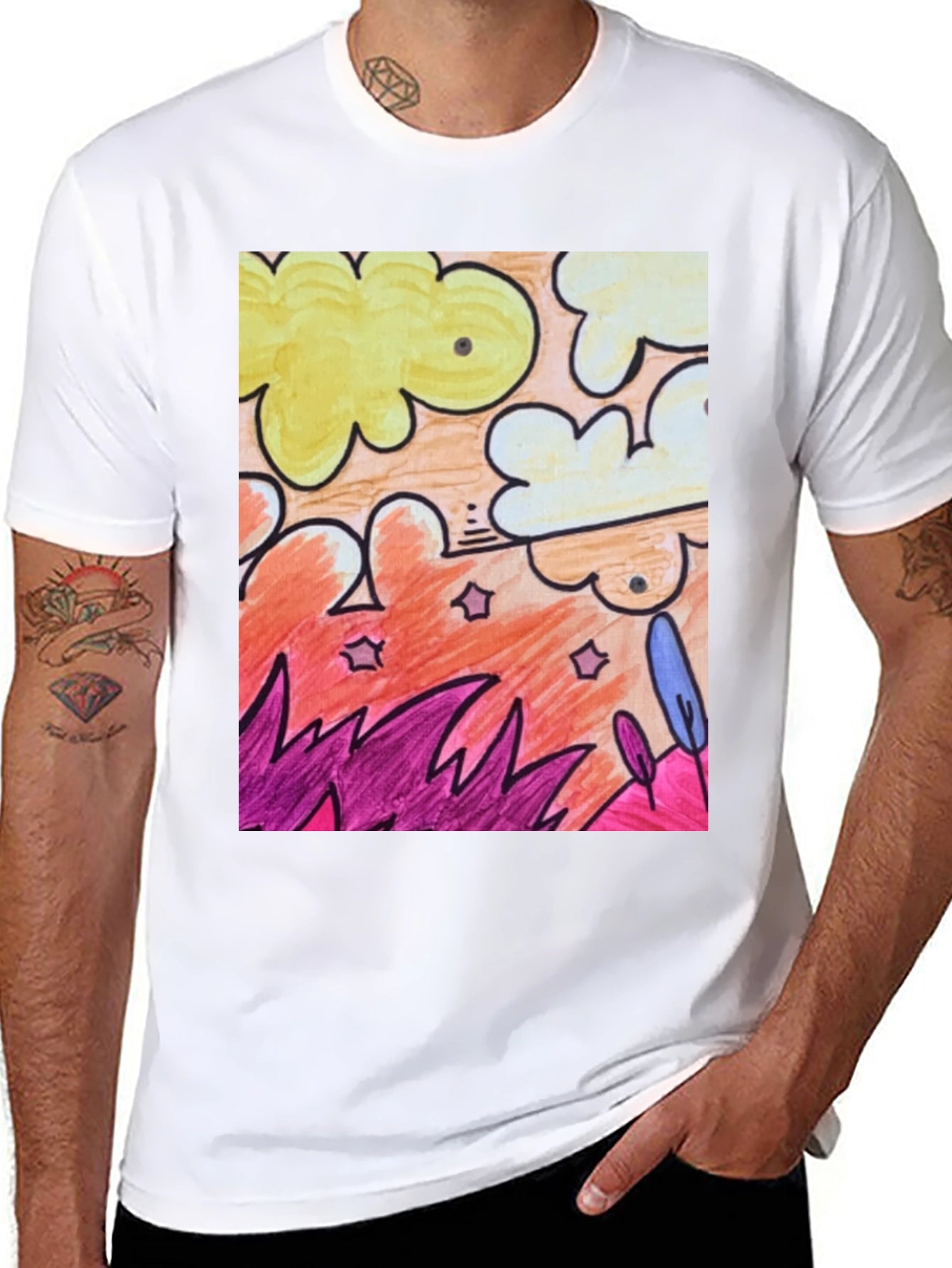 Artistic Graphic T-Shirt - Clouds Plants