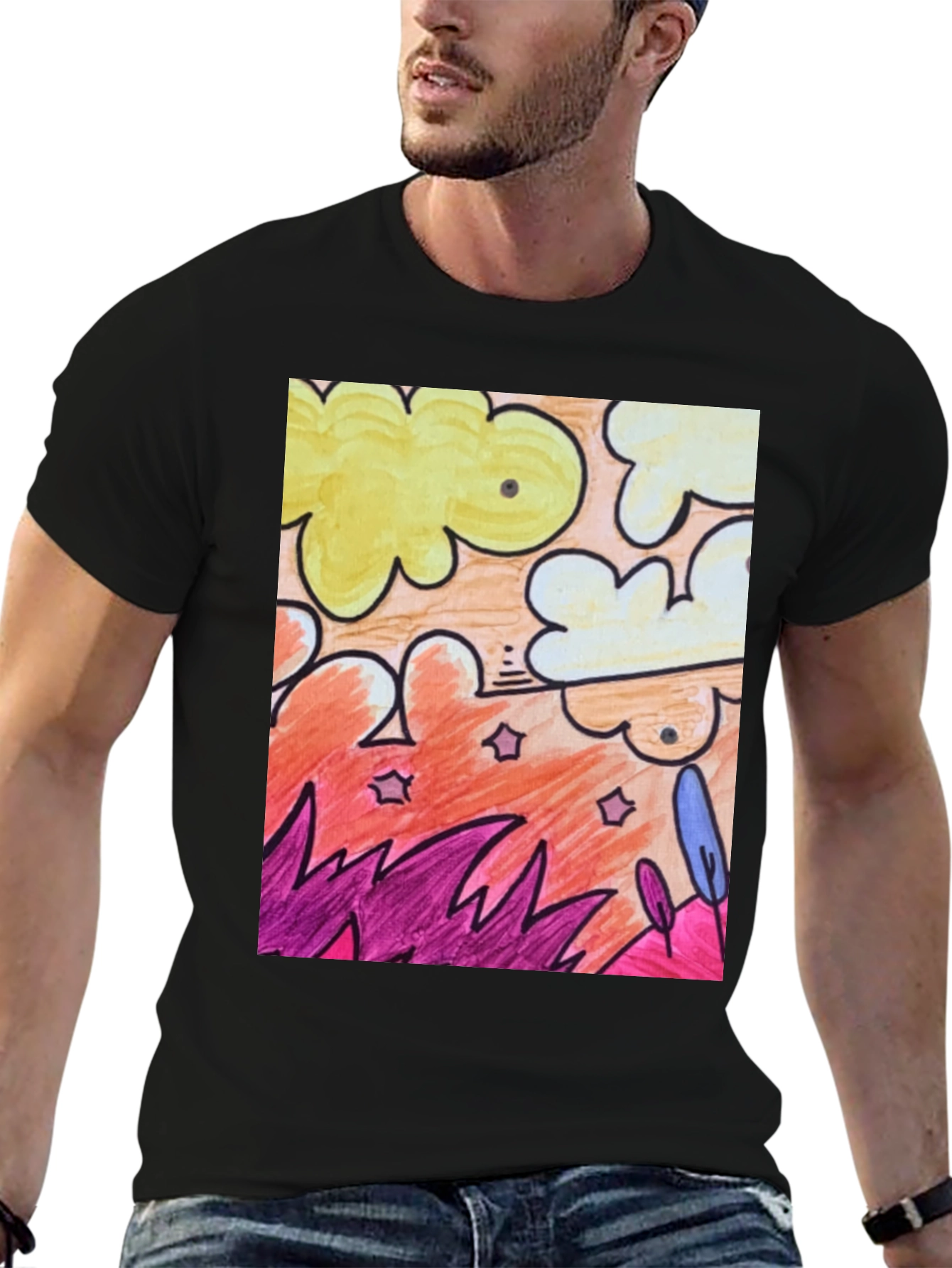 Artistic Graphic T-Shirt - Clouds Plants
