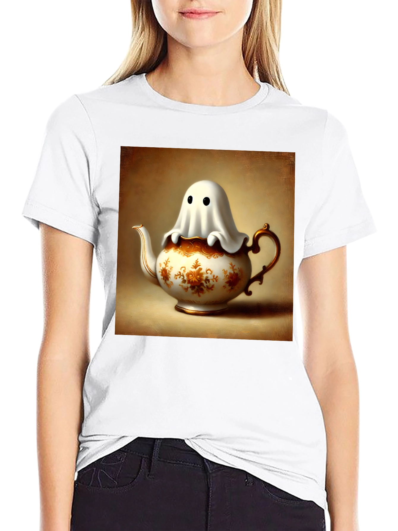 Ghost in Teapot T-Shirt - Spooky Season Style