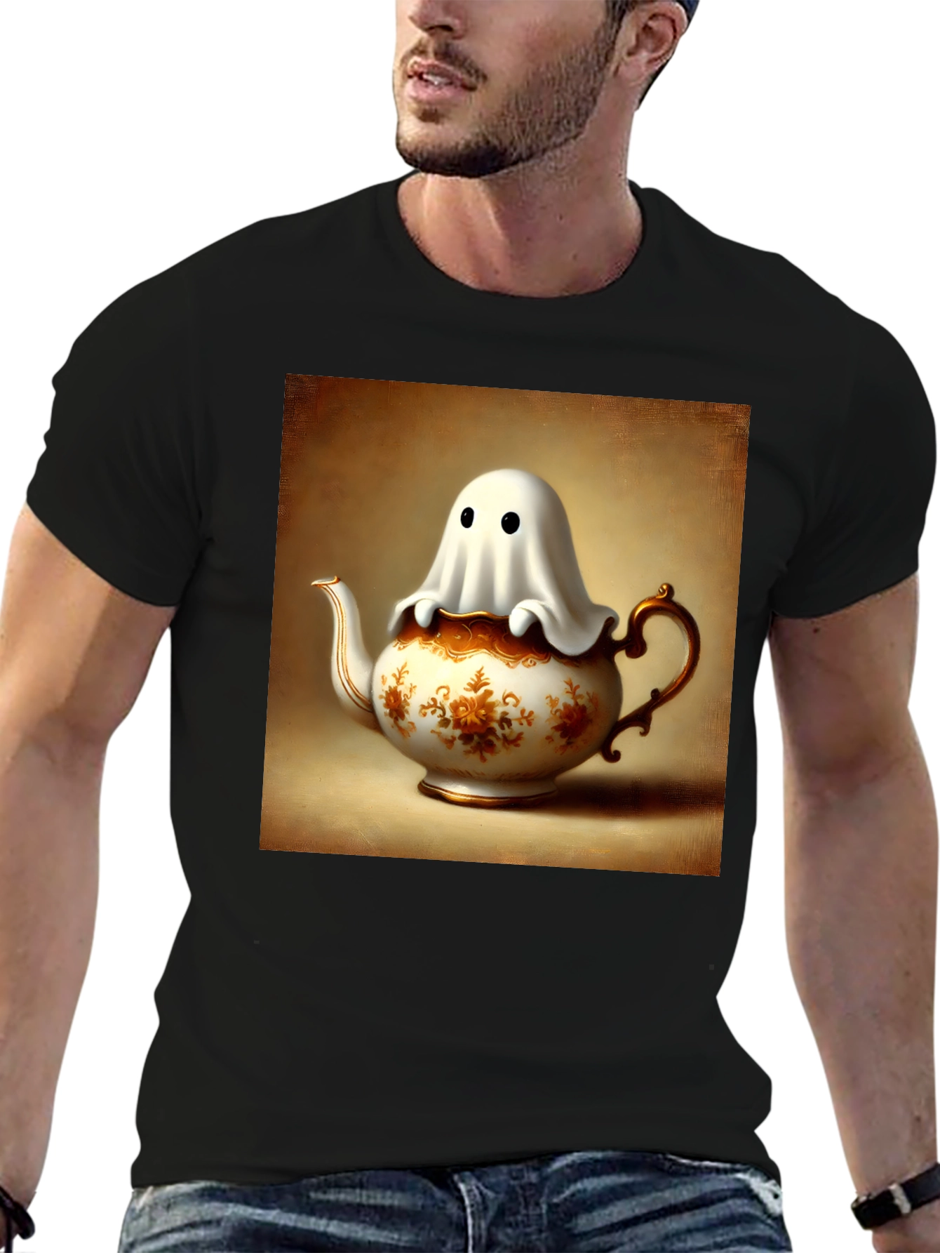 Ghost in Teapot T-Shirt - Spooky Season Style