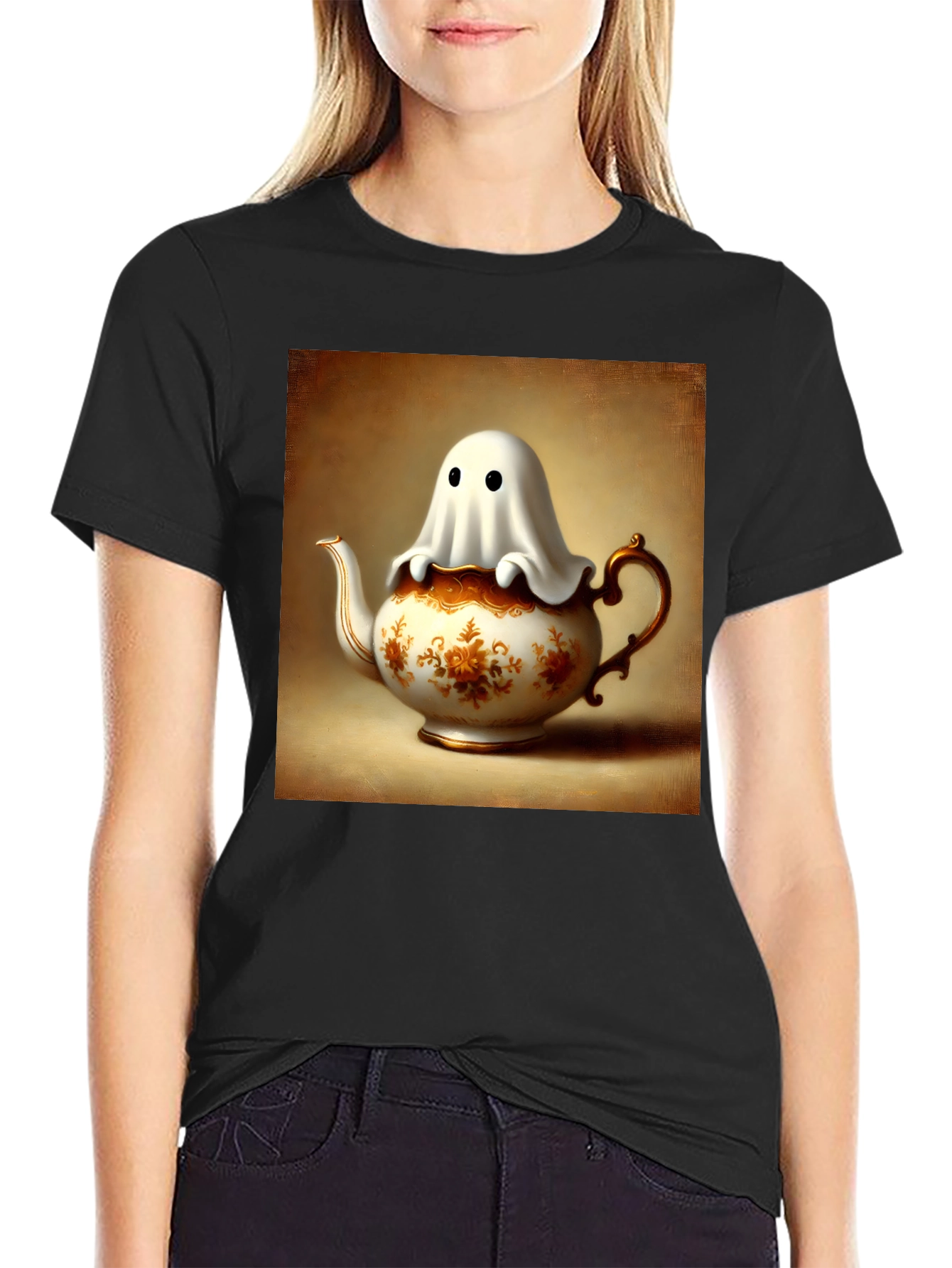 Ghost in Teapot T-Shirt - Spooky Season Style