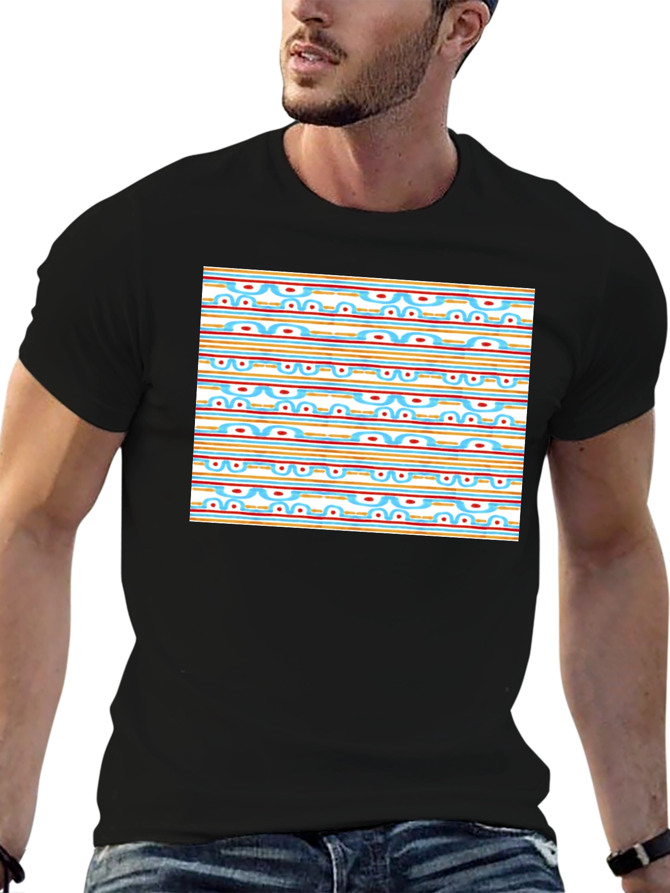 Retro Pattern Black T-Shirt