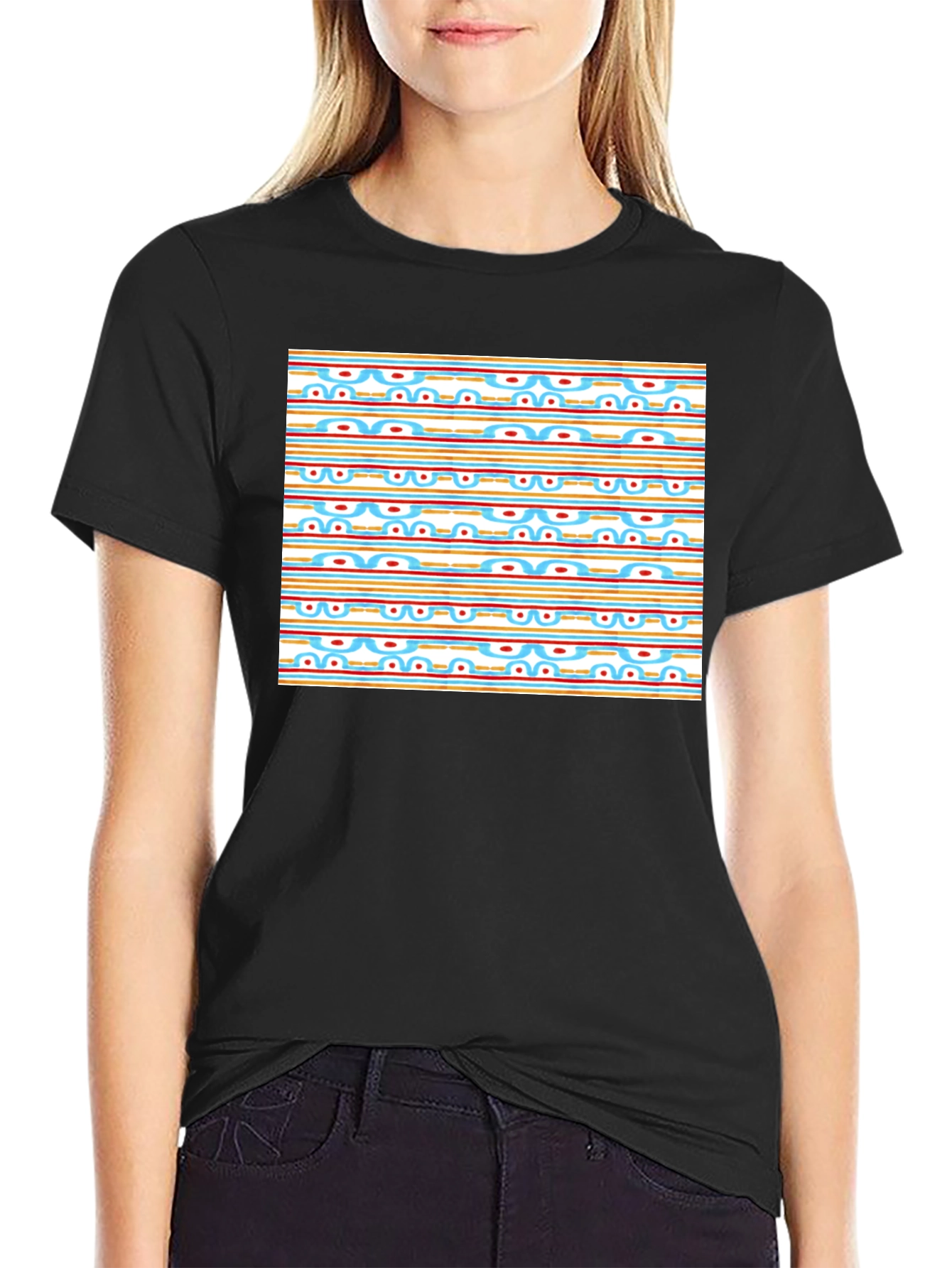 Retro Pattern Black T-Shirt
