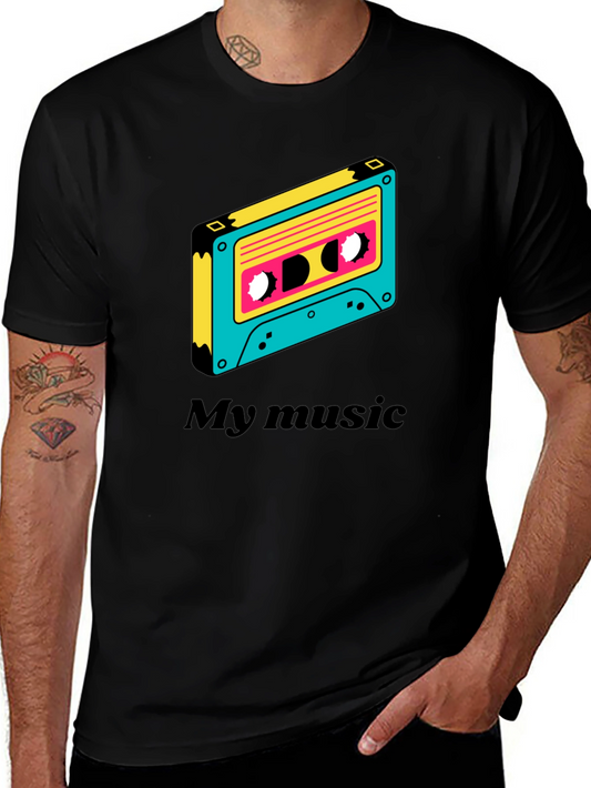 Retro Cassette Tape Graphic Tee - My Music Black T-Shirt