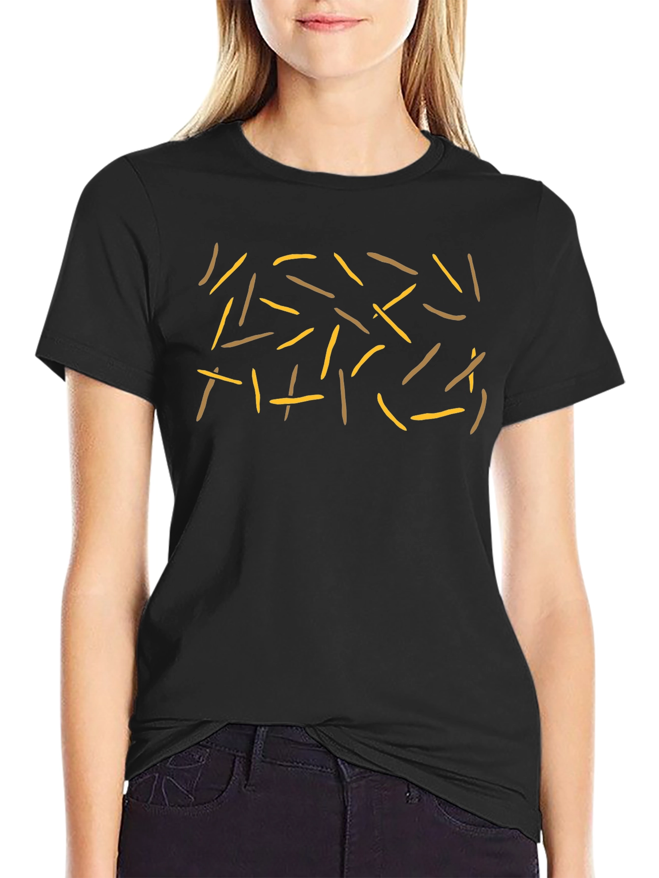 French Fry Print Tee - Unisex Black T-Shirt