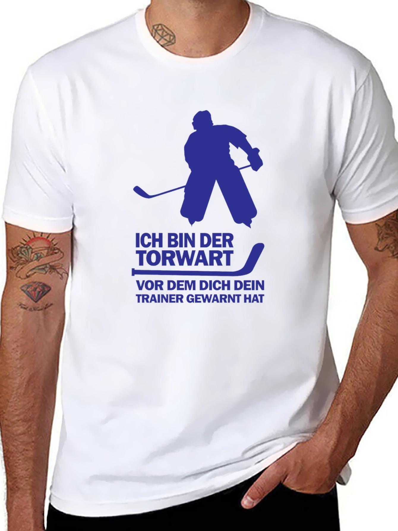 Hockey Goalie Graphic T-Shirt - German Text Design