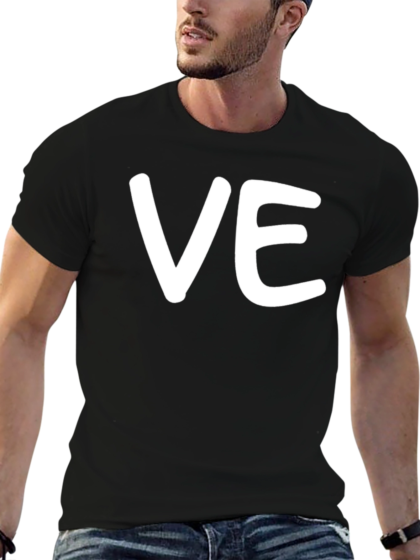 VE Graphic Print Black Cotton T-Shirt