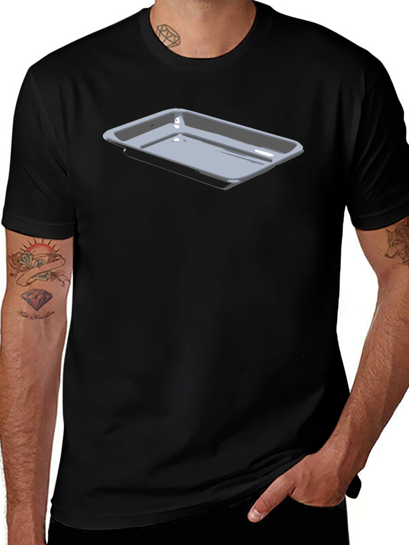 Mens Black T-Shirt with Serving Tray Graphic