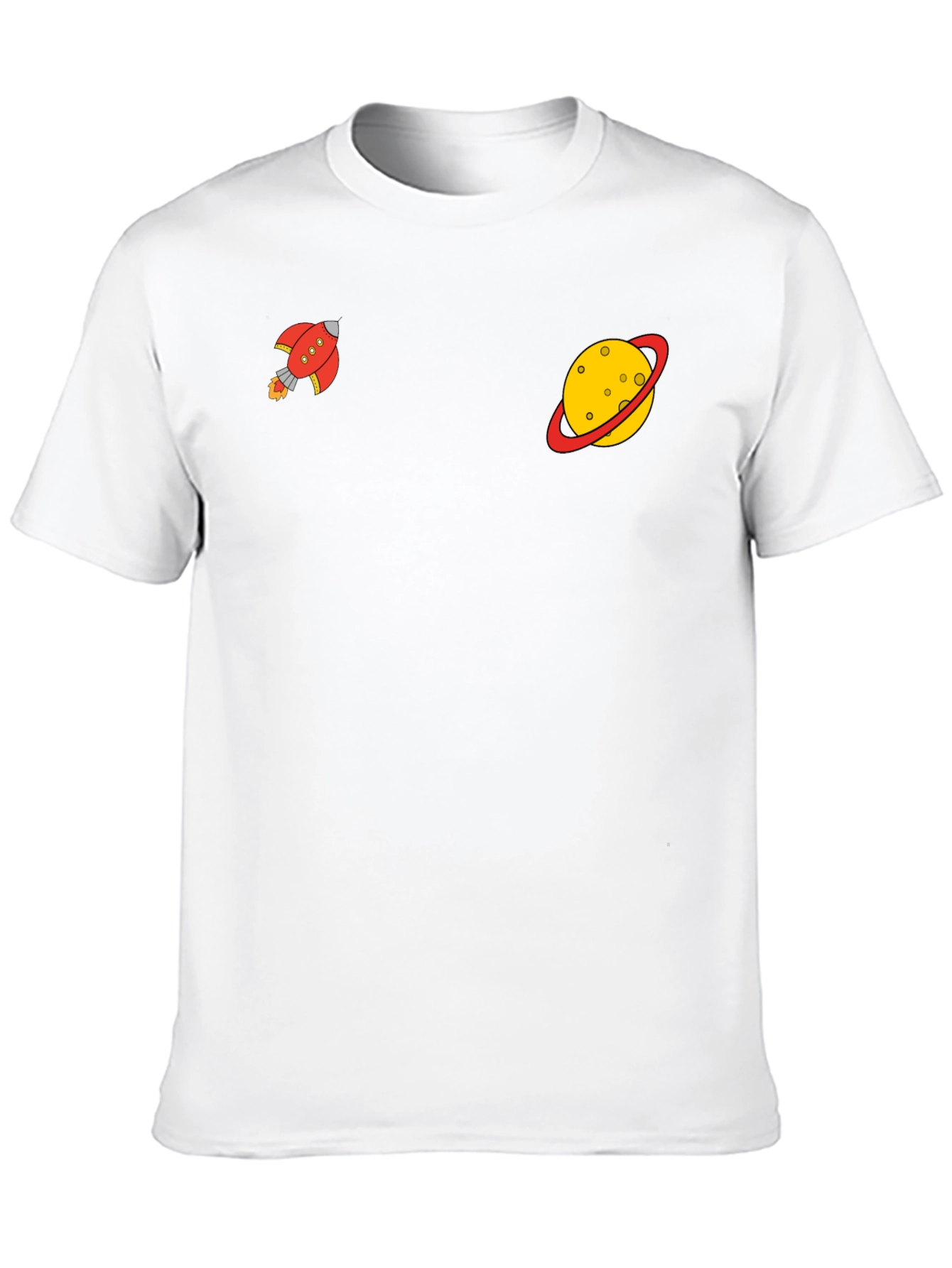 Space Explorer Black Tee: Rocket & Planet Graphic