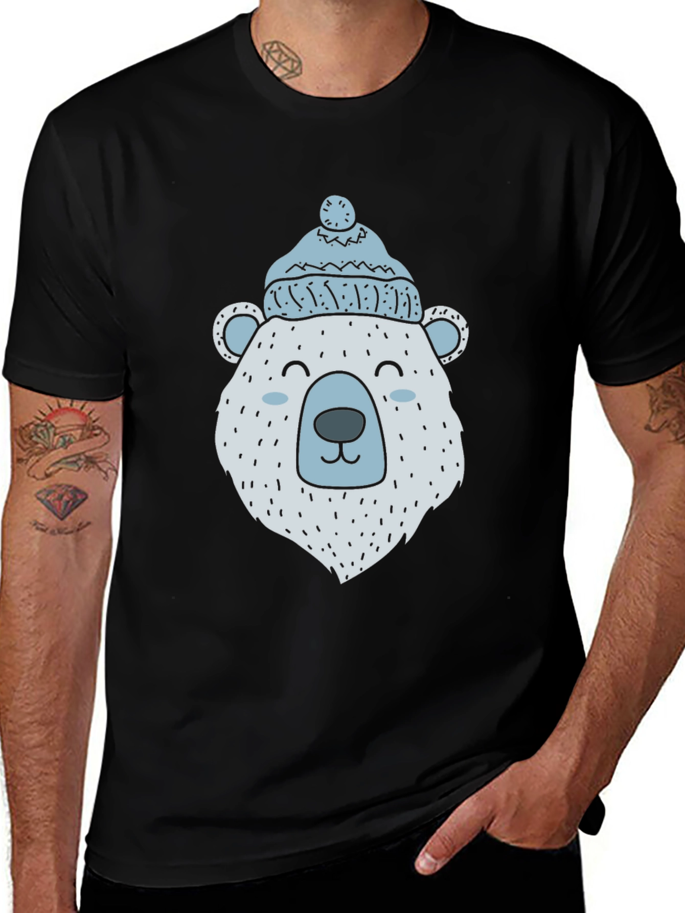 Bear With Hat Black T-Shirt