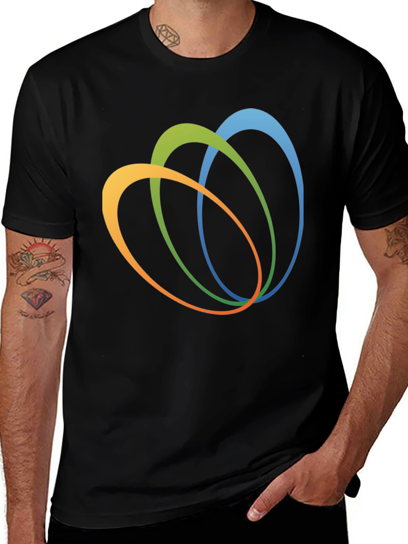Abstract Oval Design Black T-Shirt