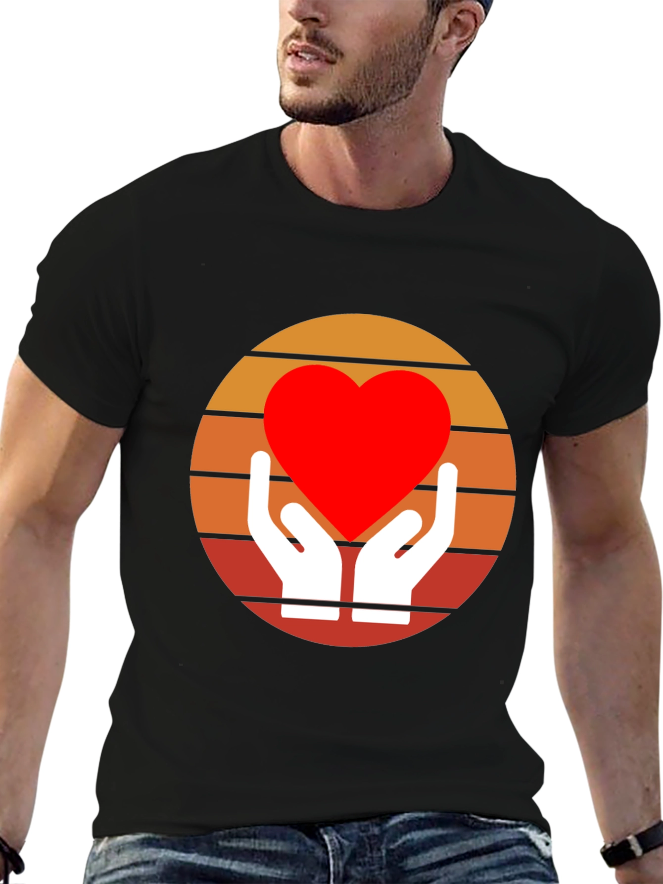 Retro Heart Hands Graphic Tee - Black