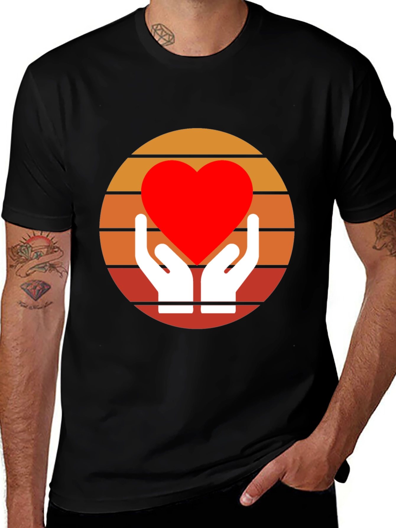 Retro Heart Hands Graphic Tee - Black