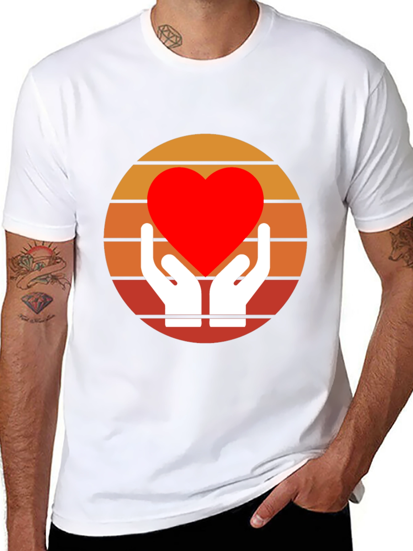 Retro Heart Hands Graphic Tee - Black