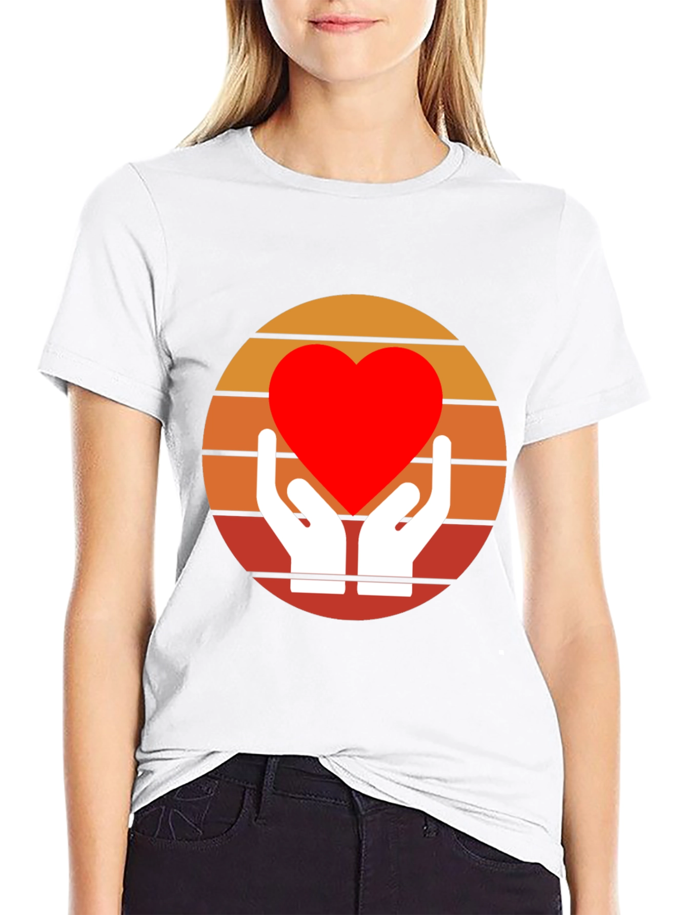 Retro Heart Hands Graphic Tee - Black
