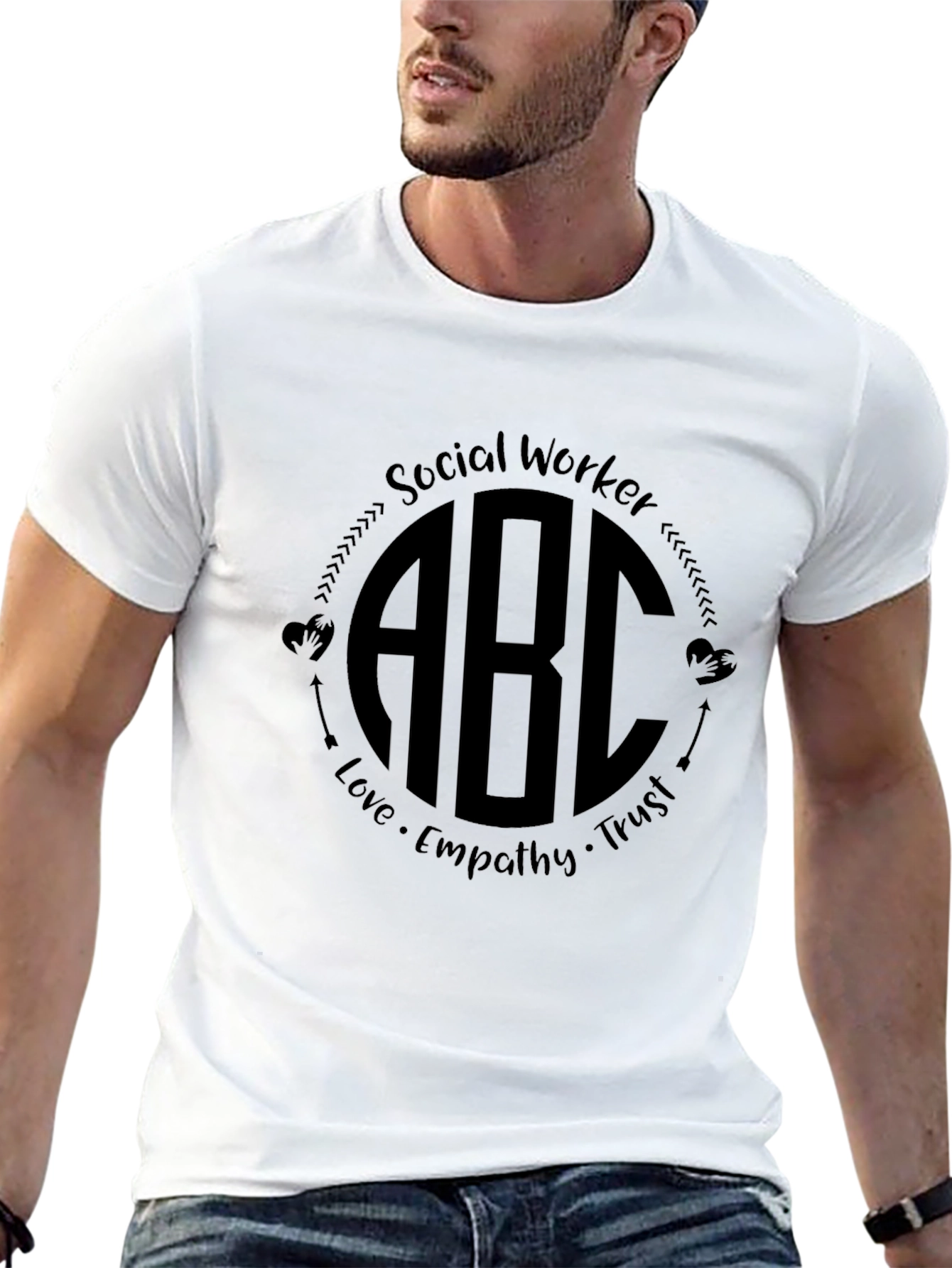 Social Worker ABC Initial Monogram Black T-Shirt