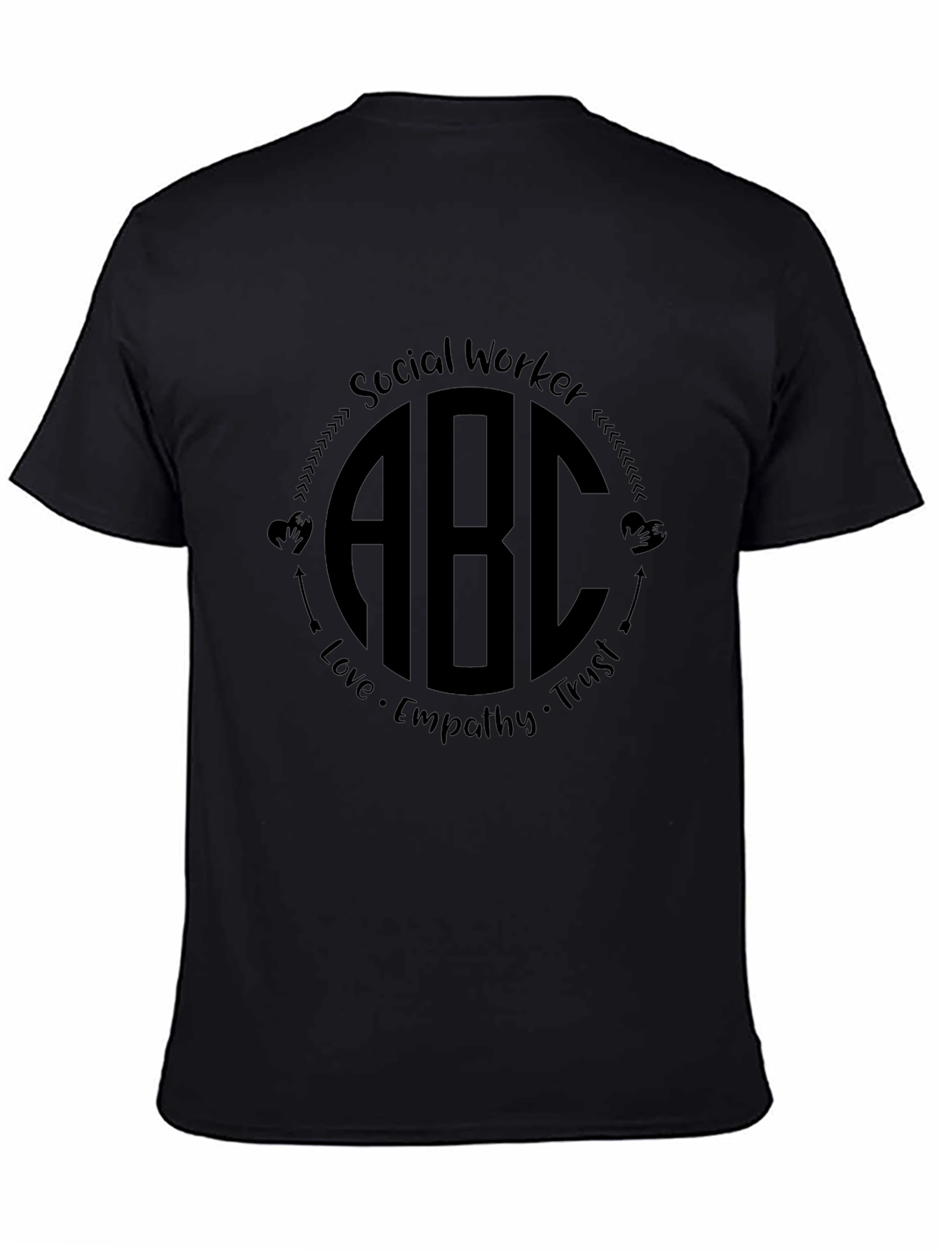 Social Worker ABC Initial Monogram Black T-Shirt