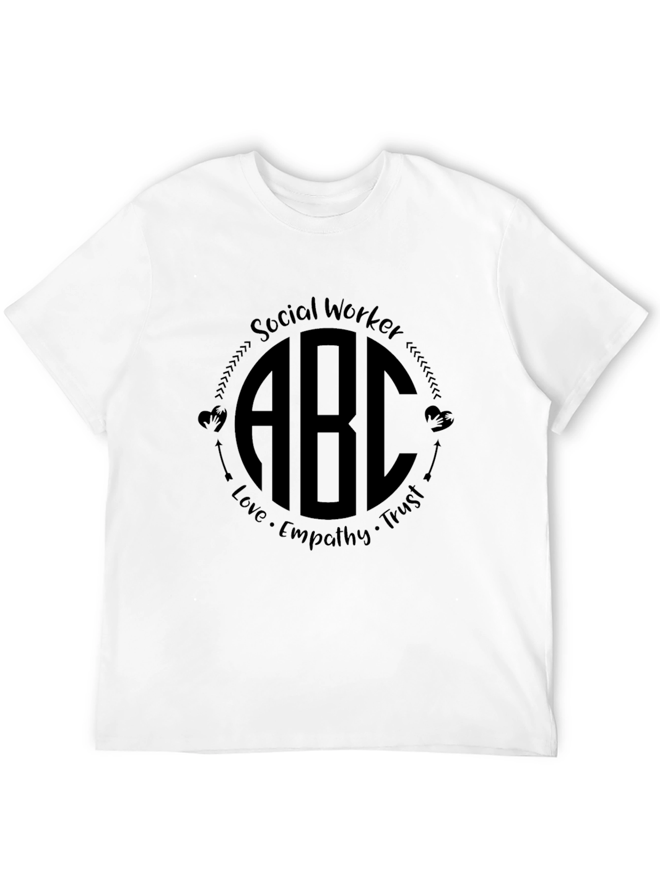 Social Worker ABC Initial Monogram Black T-Shirt